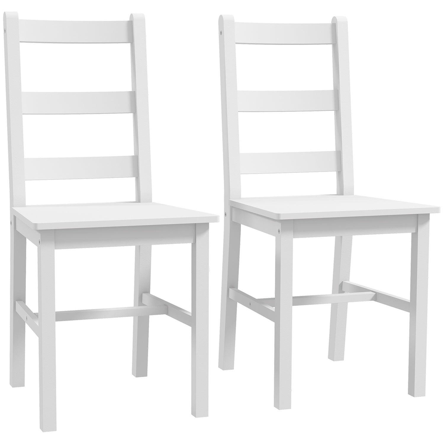 Matsalsstolar set om 2 köksstolar i trä med ribbad ryggstöd, halkskydd 41,5 x 46 x 90 cm vit