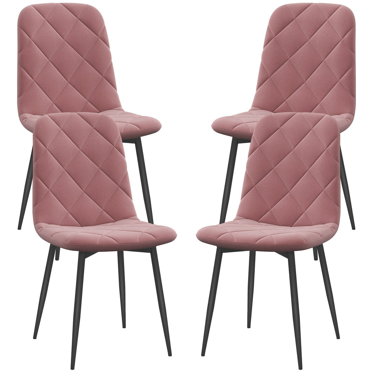 Spisestuestoler, sett med 4 kjøkkenstoler med ryggstøtte, fløyelslook, lenestol 45 x 54 x 87 cm rosa