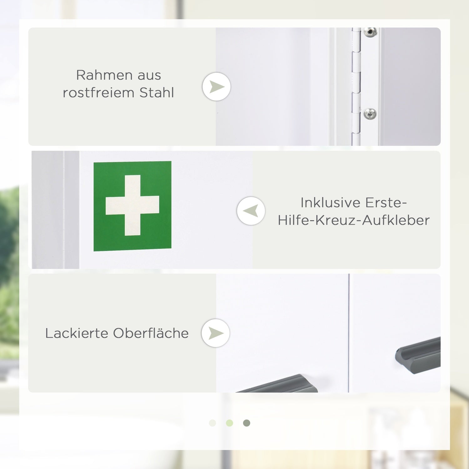 Väggmonterat medicinskåp, stål, vit, 6 hyllplan