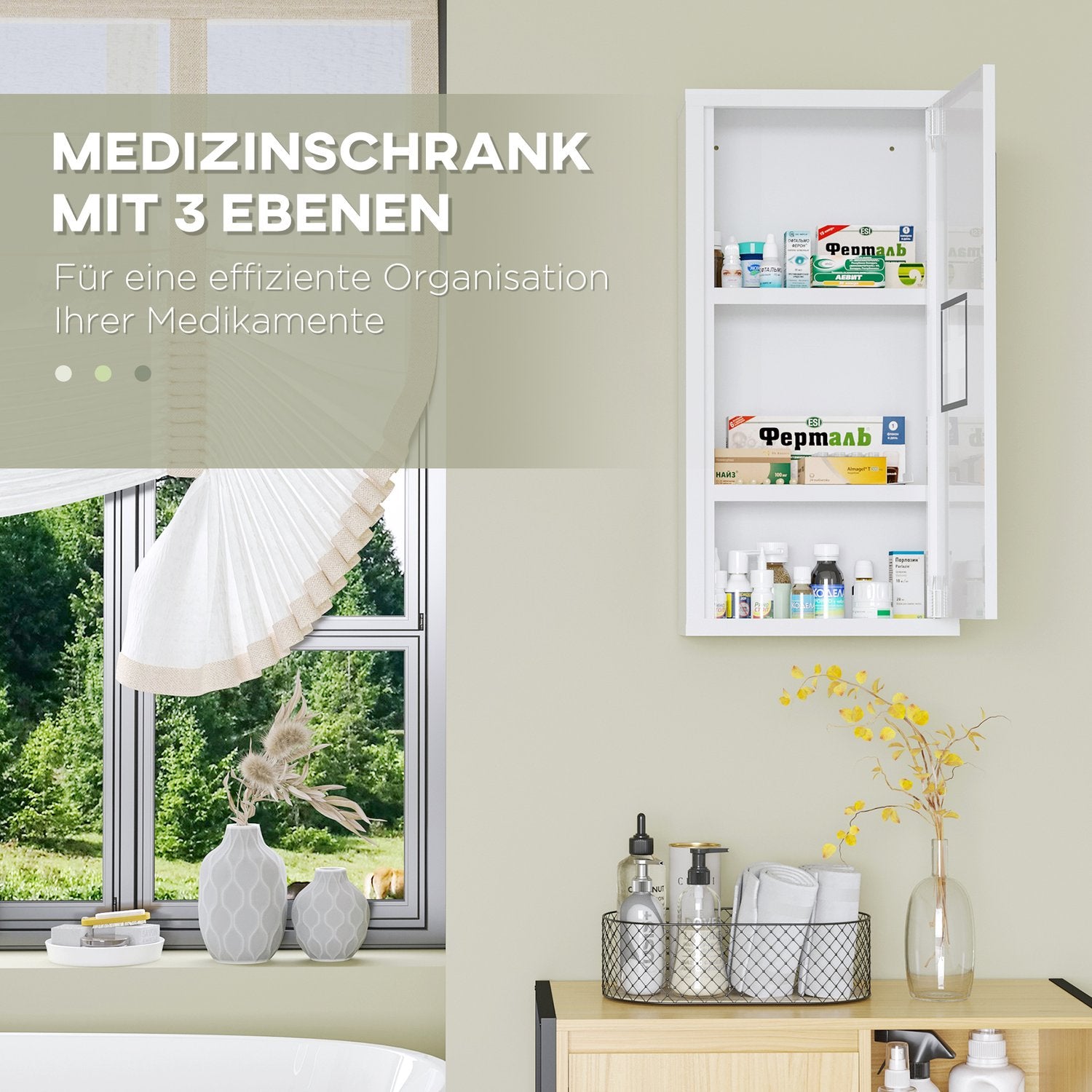 Vit medicinskåp för första hjälpen, magnetisk stängning, 40x15x53,5 cm