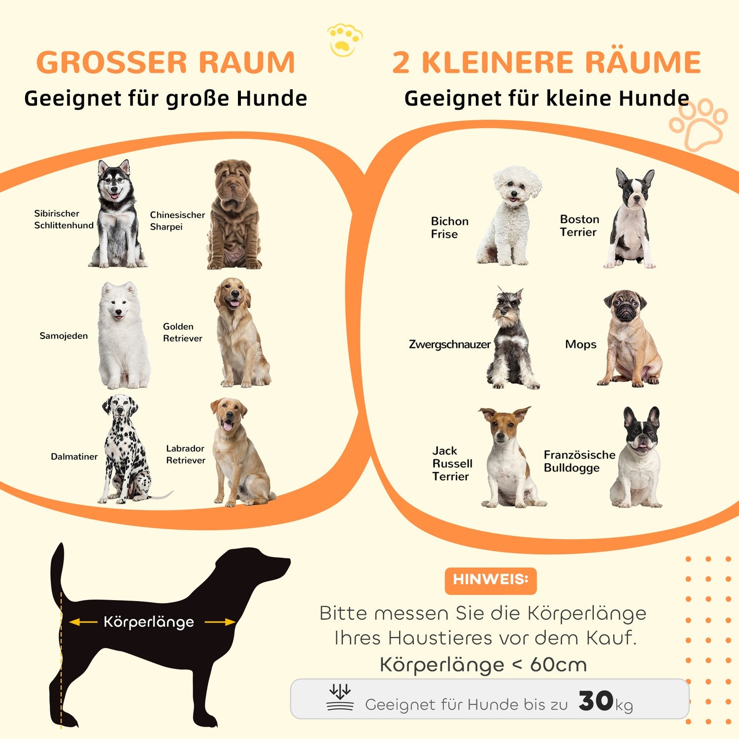 Medium Dog House - grått, dubbeldörr, tvårumsalternativ