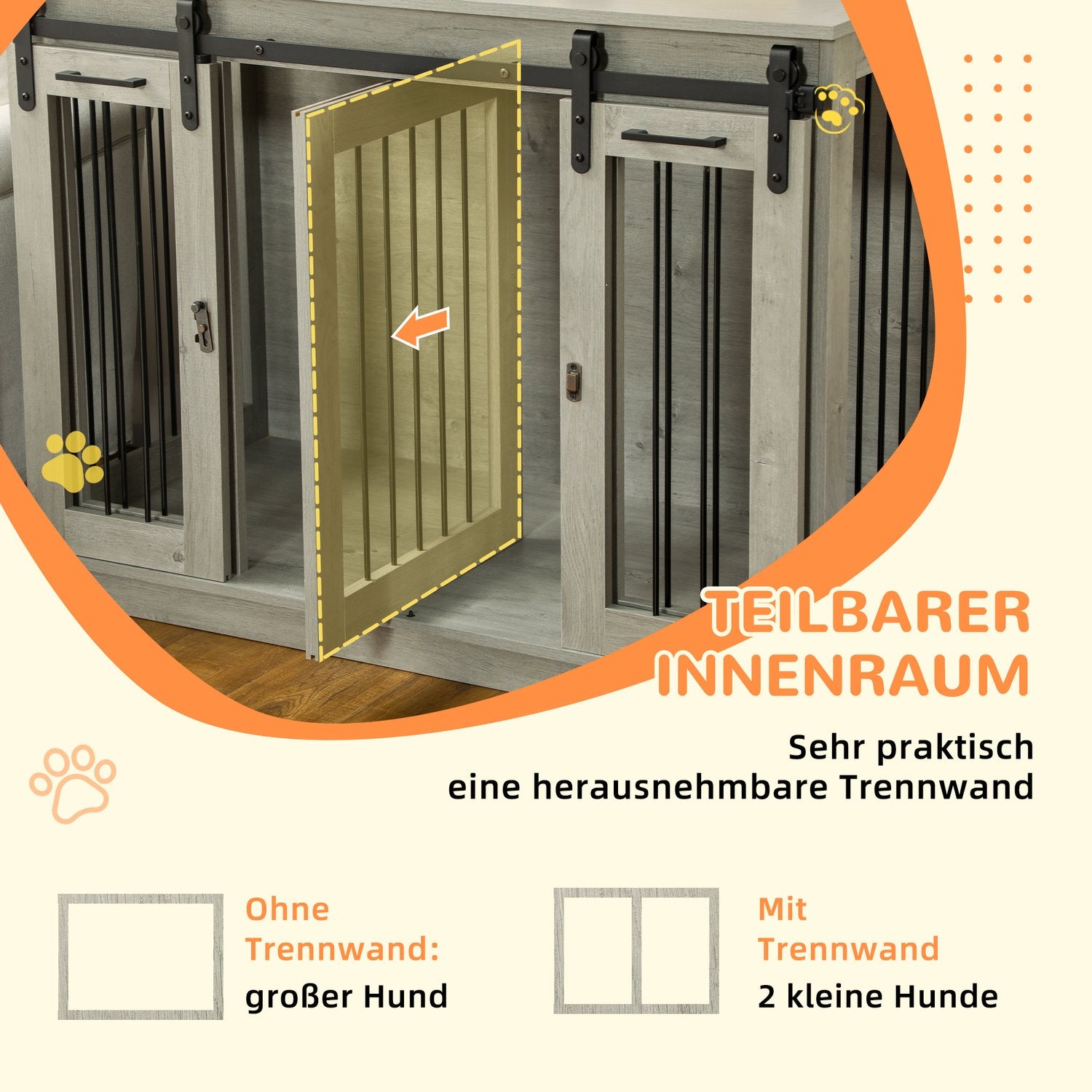 Medium Dog House - grått, dubbeldörr, tvårumsalternativ