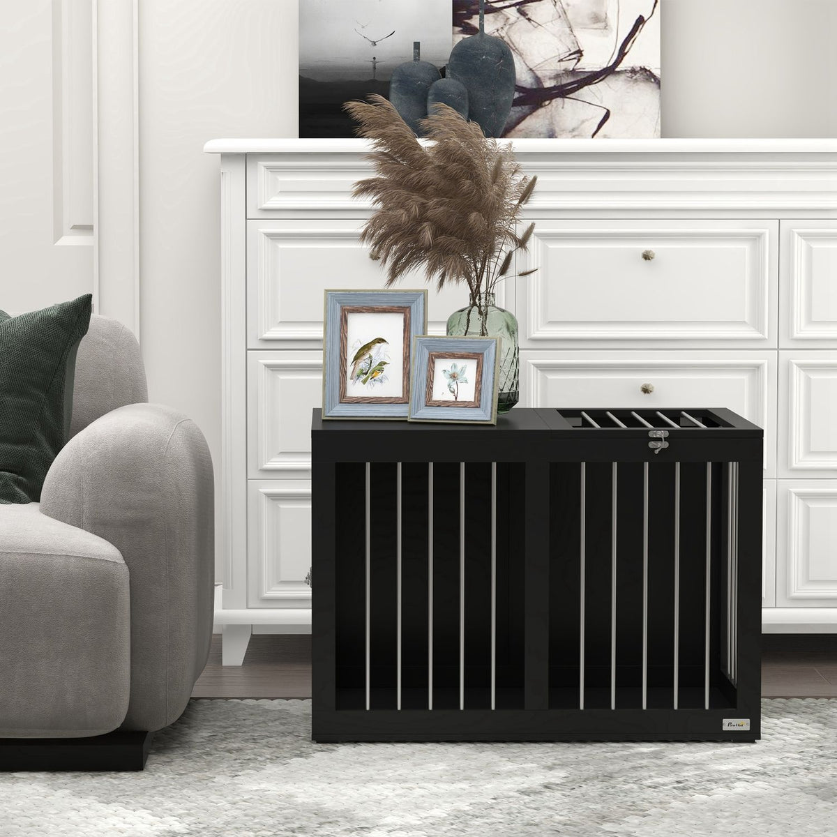 Medium hundebur – svart, 2 dører, 80 x 50 x 56,5 cm