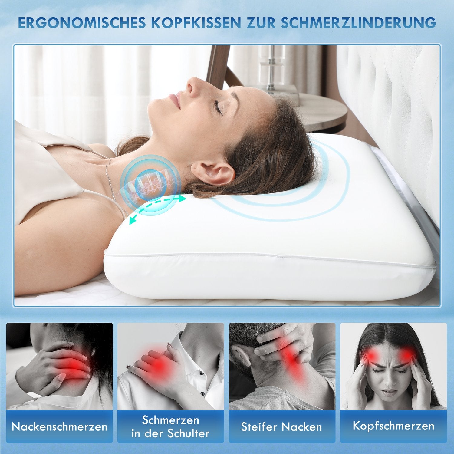 Memory Foam Kudde, Ergonomisk 60x40 cm, Avtagbart överdrag