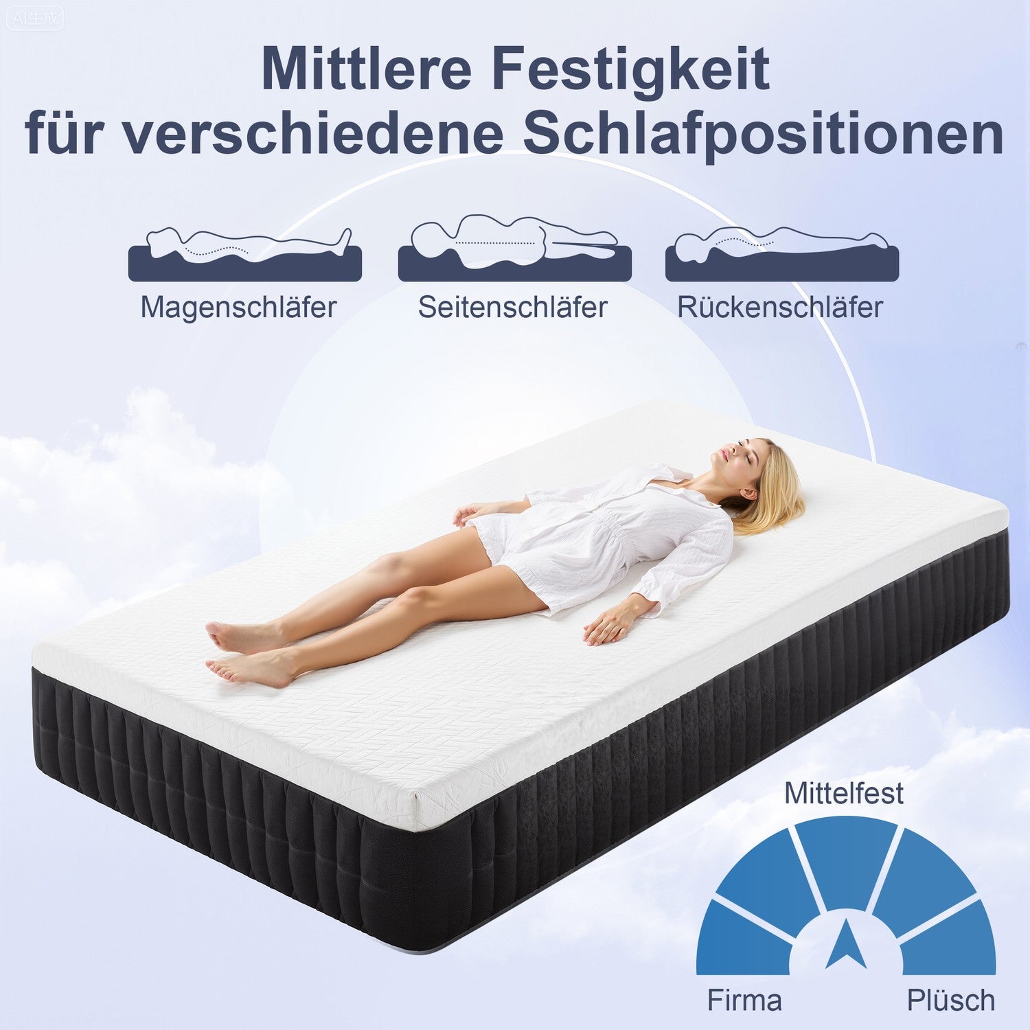 Memory Foam-madrass, 7-zons stöd, pocketfjädrar