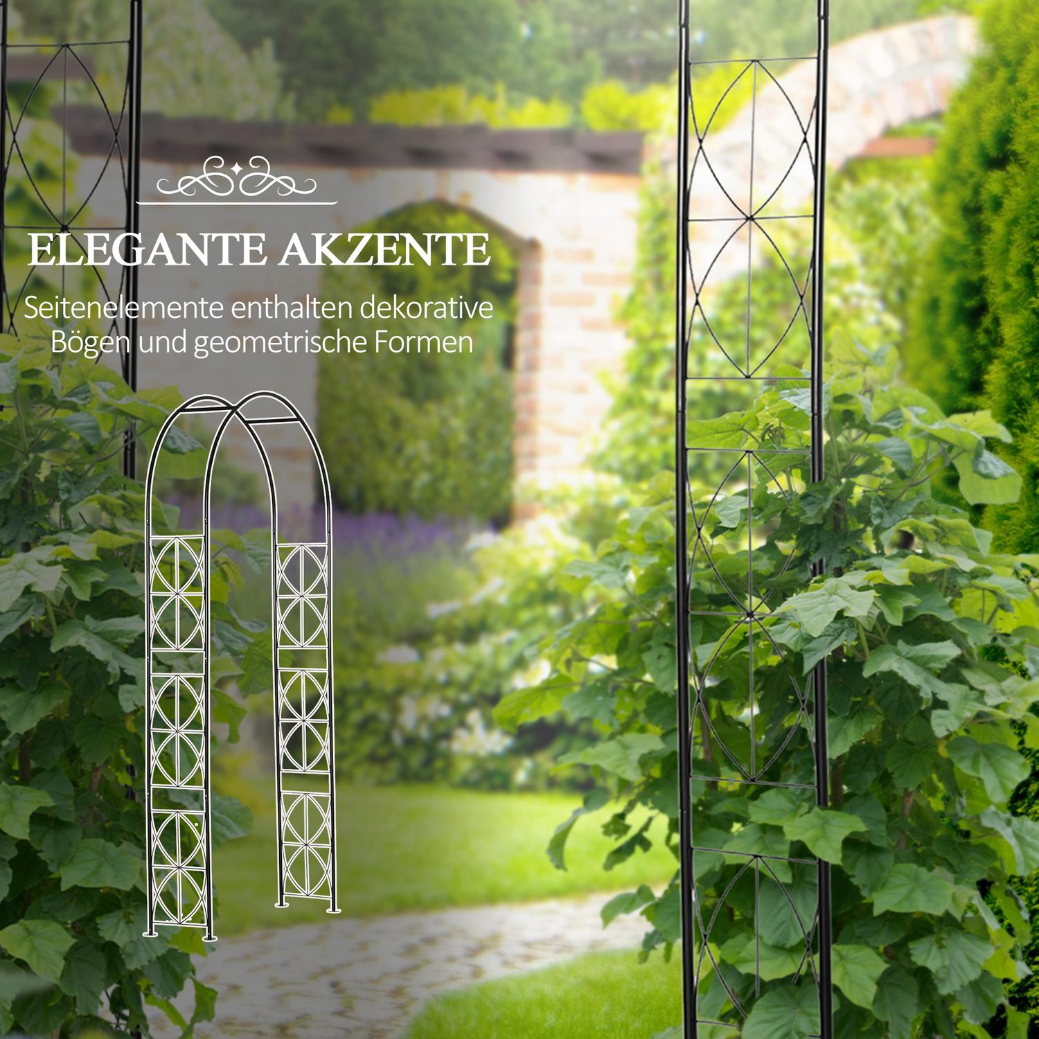 Metal Garden Arch Spaljé, Svart, 114x30x230 cm