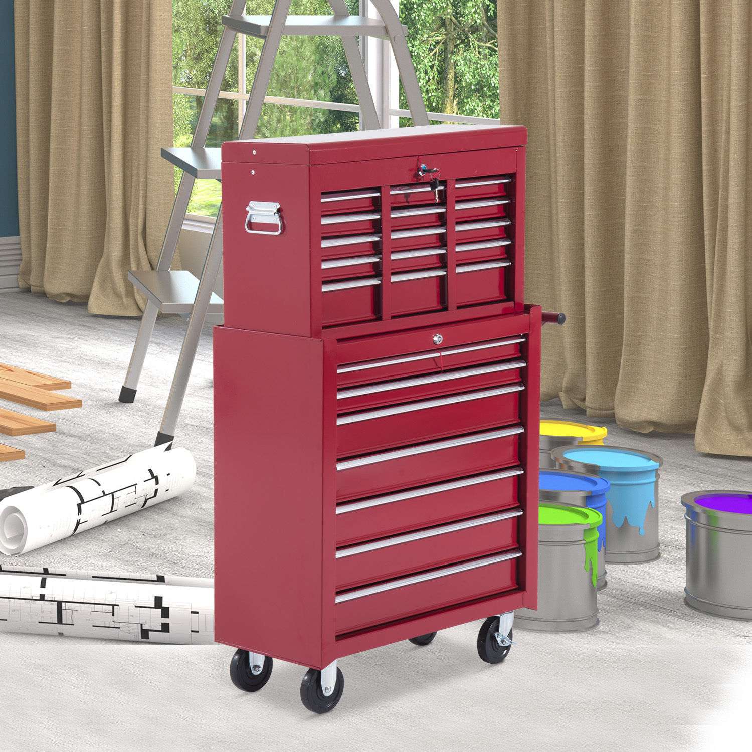 Metal Tool Trolley – Röd mobil verkstadsförvaring