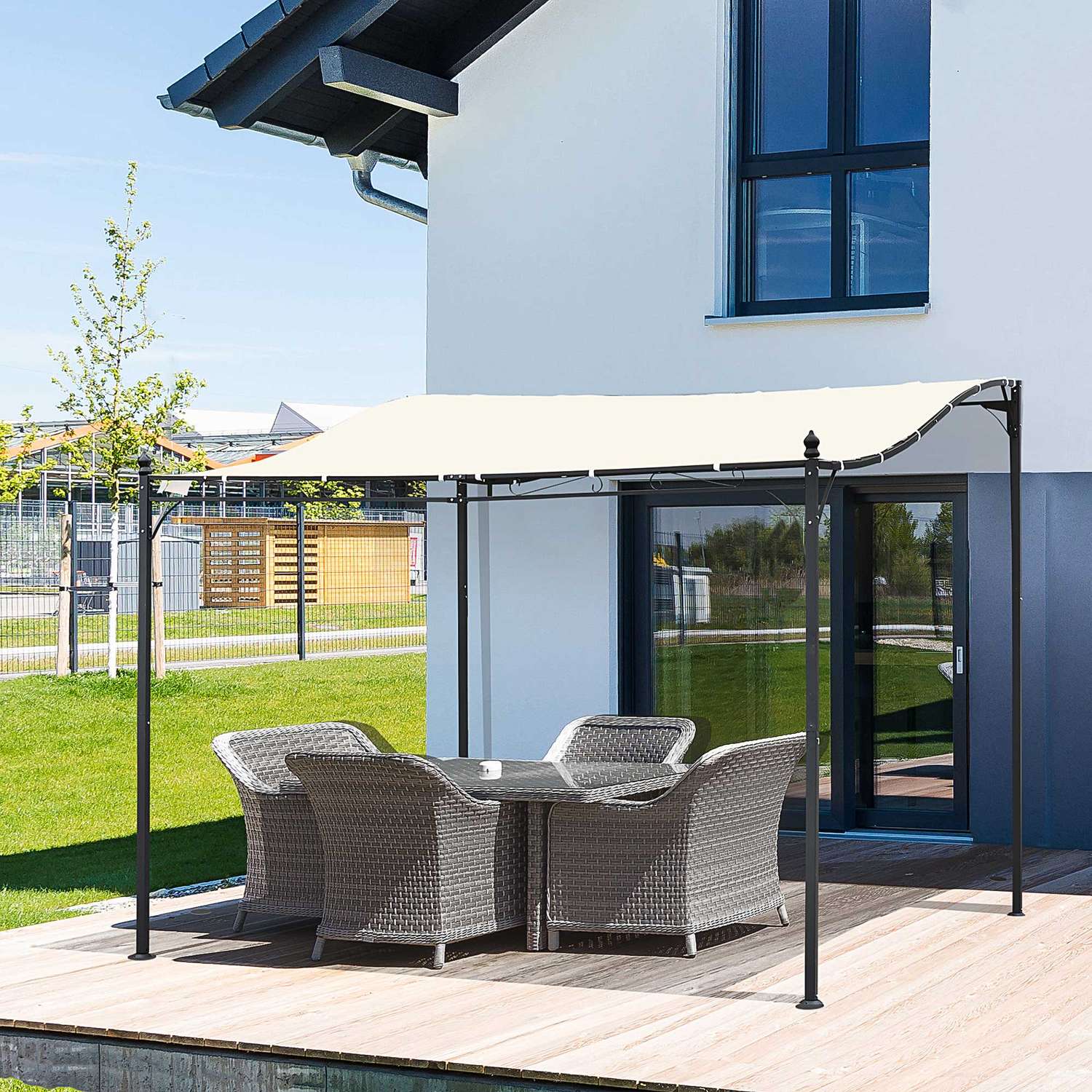 Metall Pergola Gazebo Canopy, Kräm, 297x297 Cm