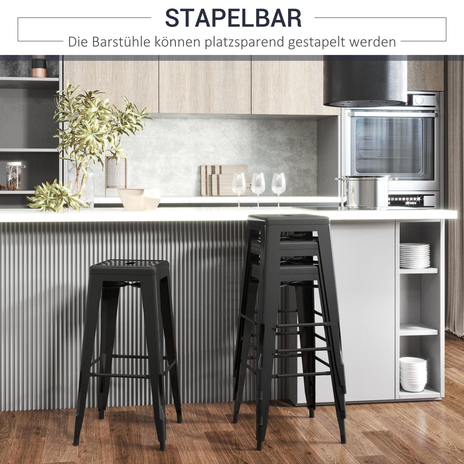 Metallbarstolar Set om 4, stapelbar, svart, inomhus/utomhus