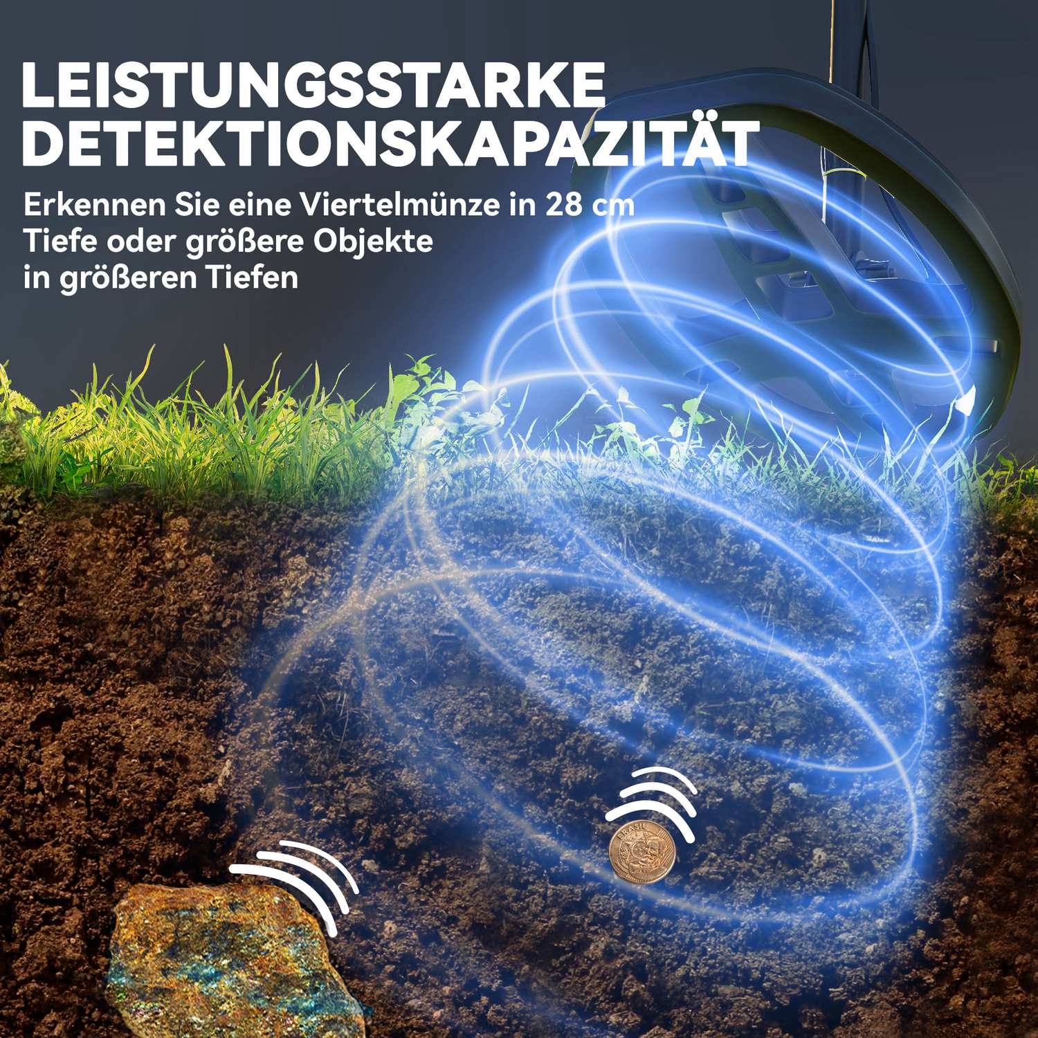 Bärbar metalldetektor för vuxna, 5 lägen, vattentät, LCD-skärm