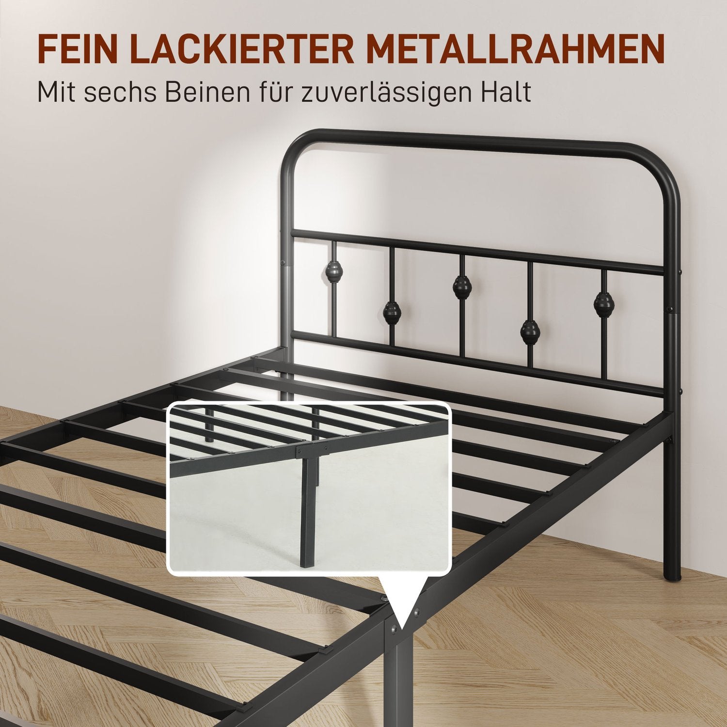 Metall ihopfällbar sängram, 200x90 cm, svart, 82,5 cm hög