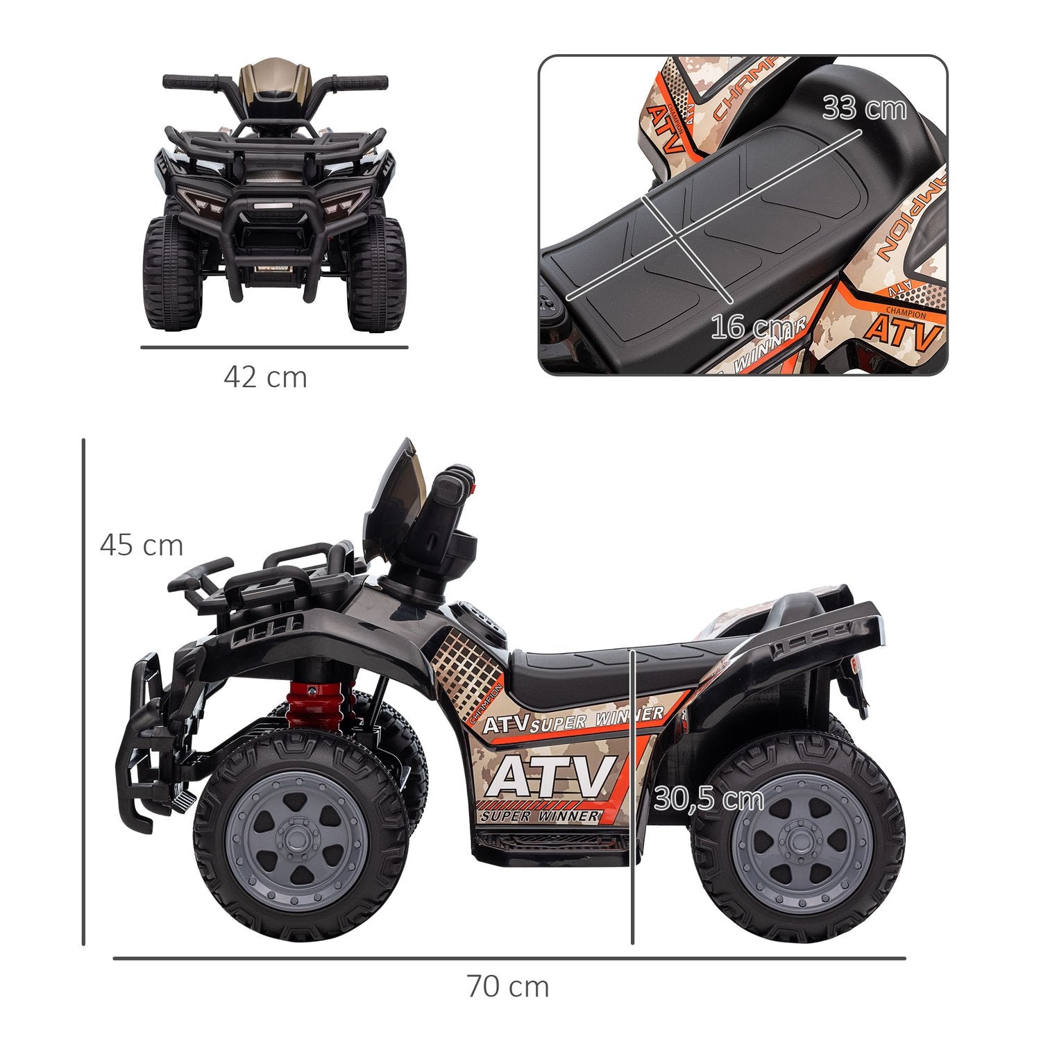 Mini Elektrisk Quad ATV för småbarn, LED-lampor, svart