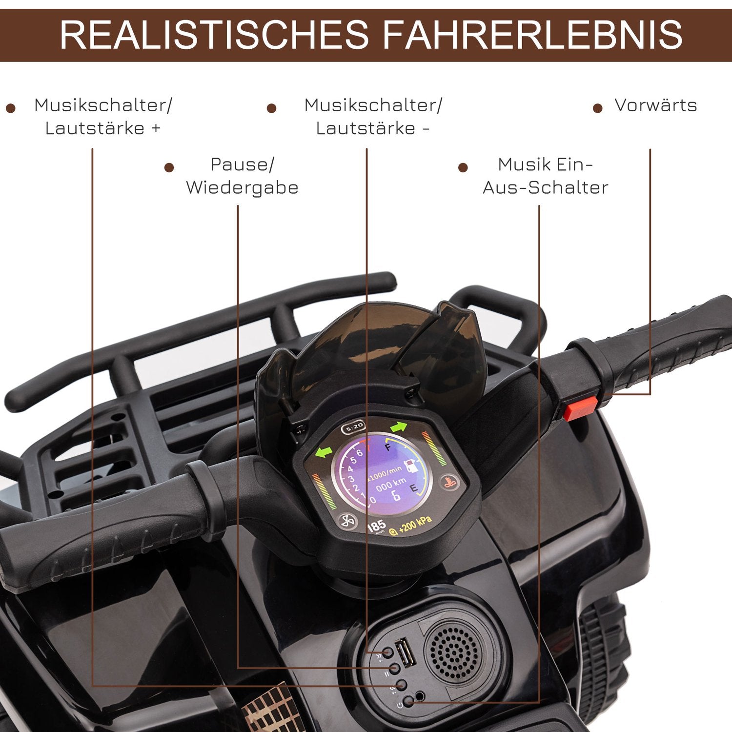 Mini Elektrisk Quad ATV för småbarn, LED-lampor, svart