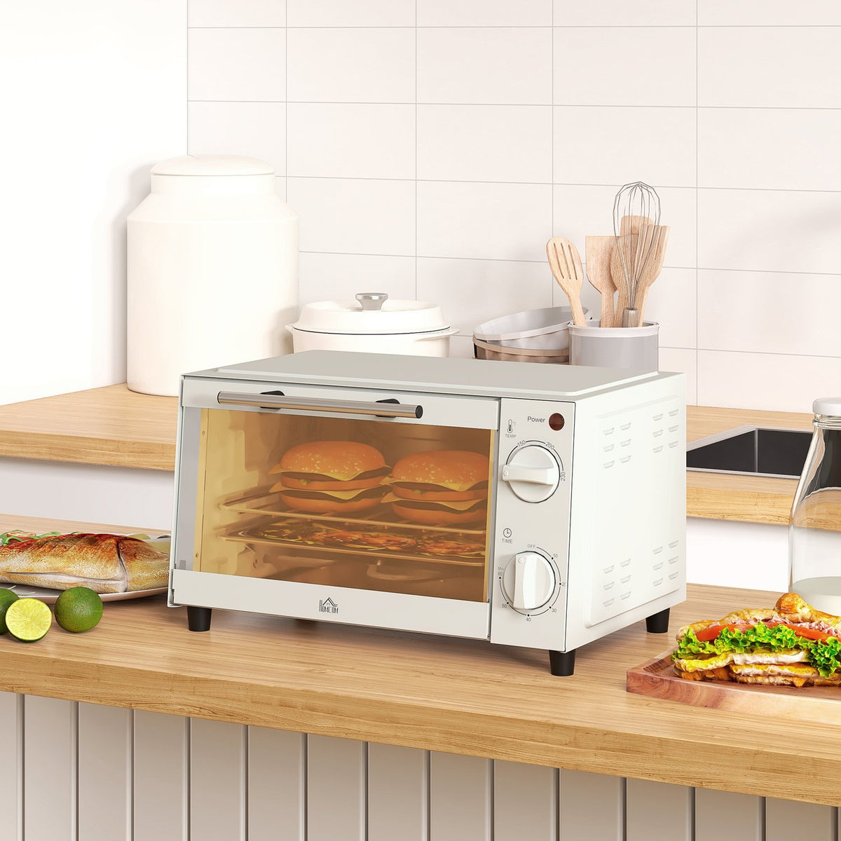 Miniovn 9L – 750W, timer, justerbar temp, kremhvit