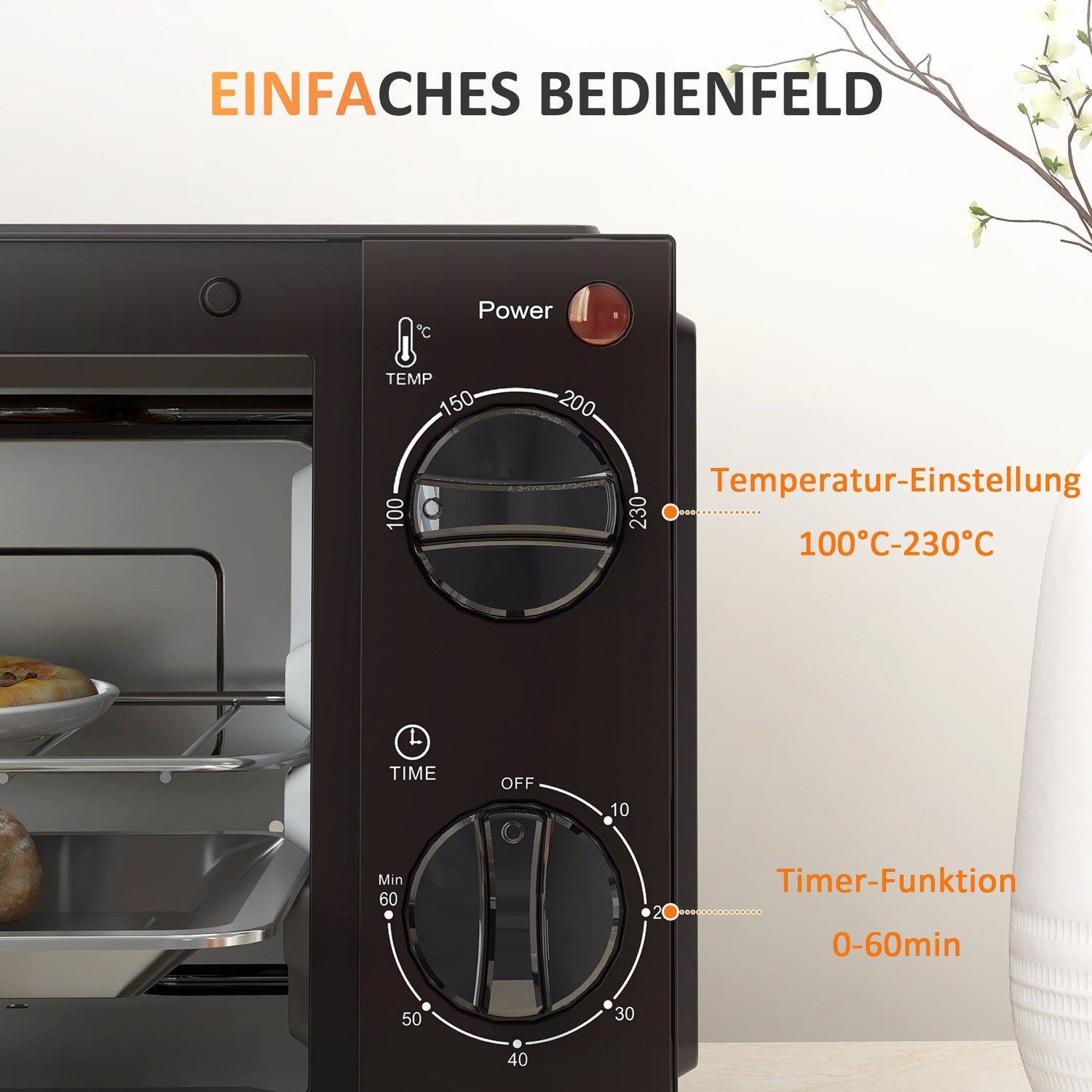 9L rostfri miniugn, 750W, justerbar timer