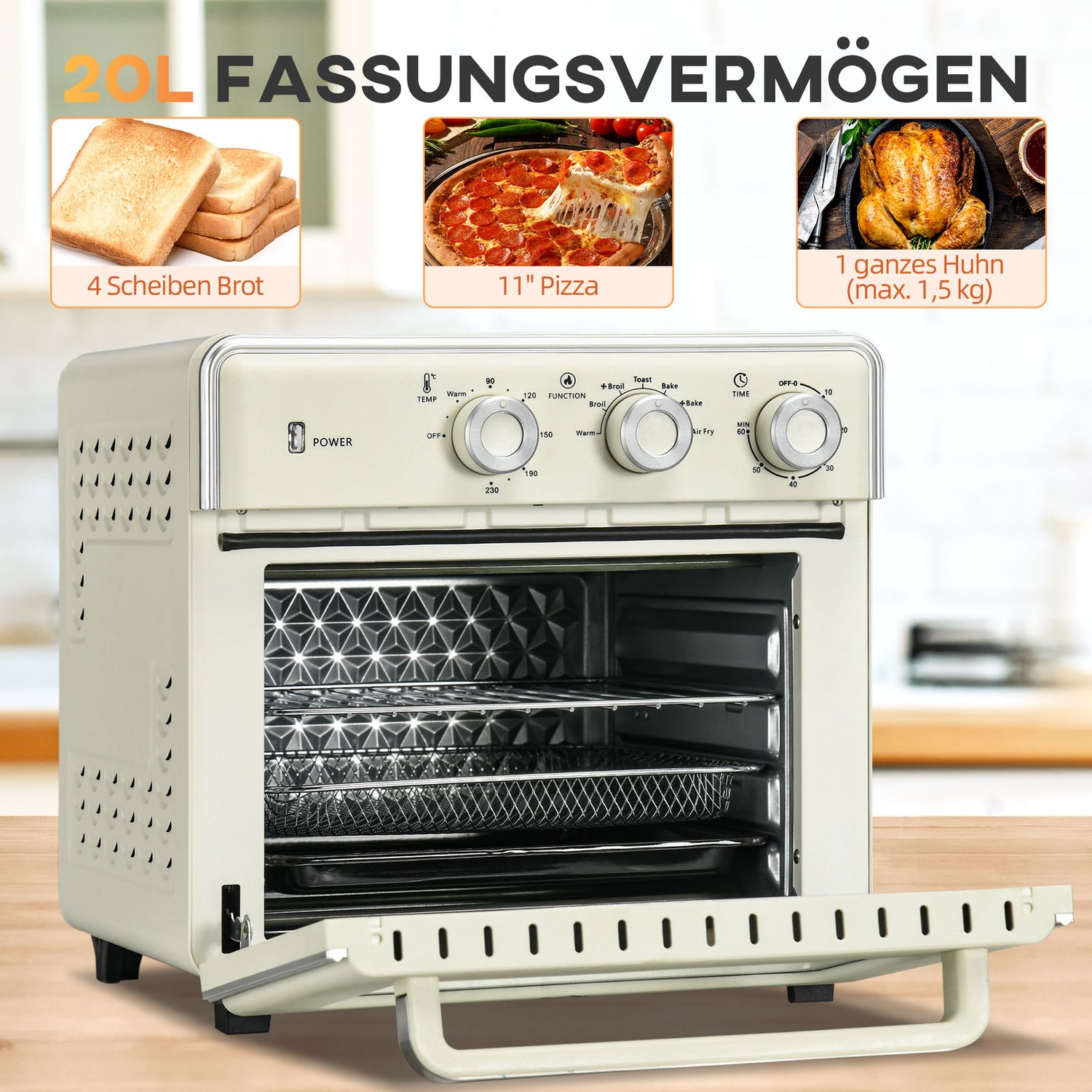 Miniugn, 20L, 7-i-1, luftcirkulation, gräddvit