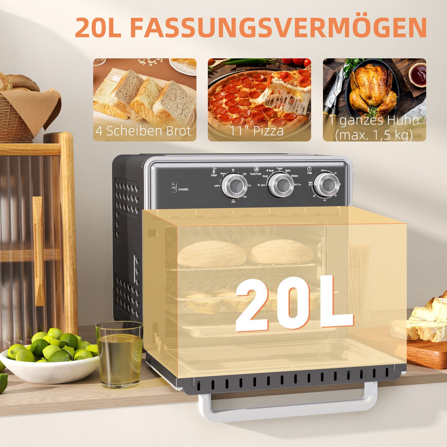 Miniugn med luftcirkulation, 20L, 1400W, Multi-Mode