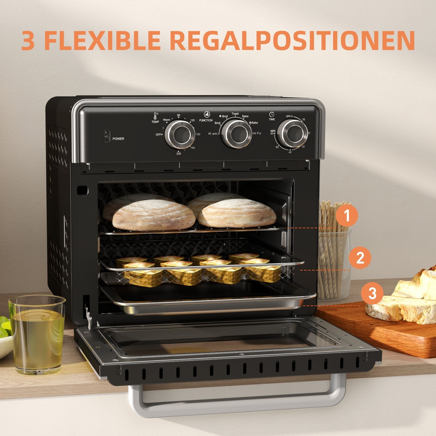 Miniugn med Air Fryer, 20L, Timer, 1400W, Metall