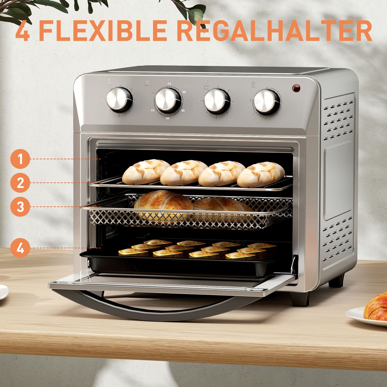 Miniugn med varmluft, airfryer, 24L, 6 lägen, timer, silver