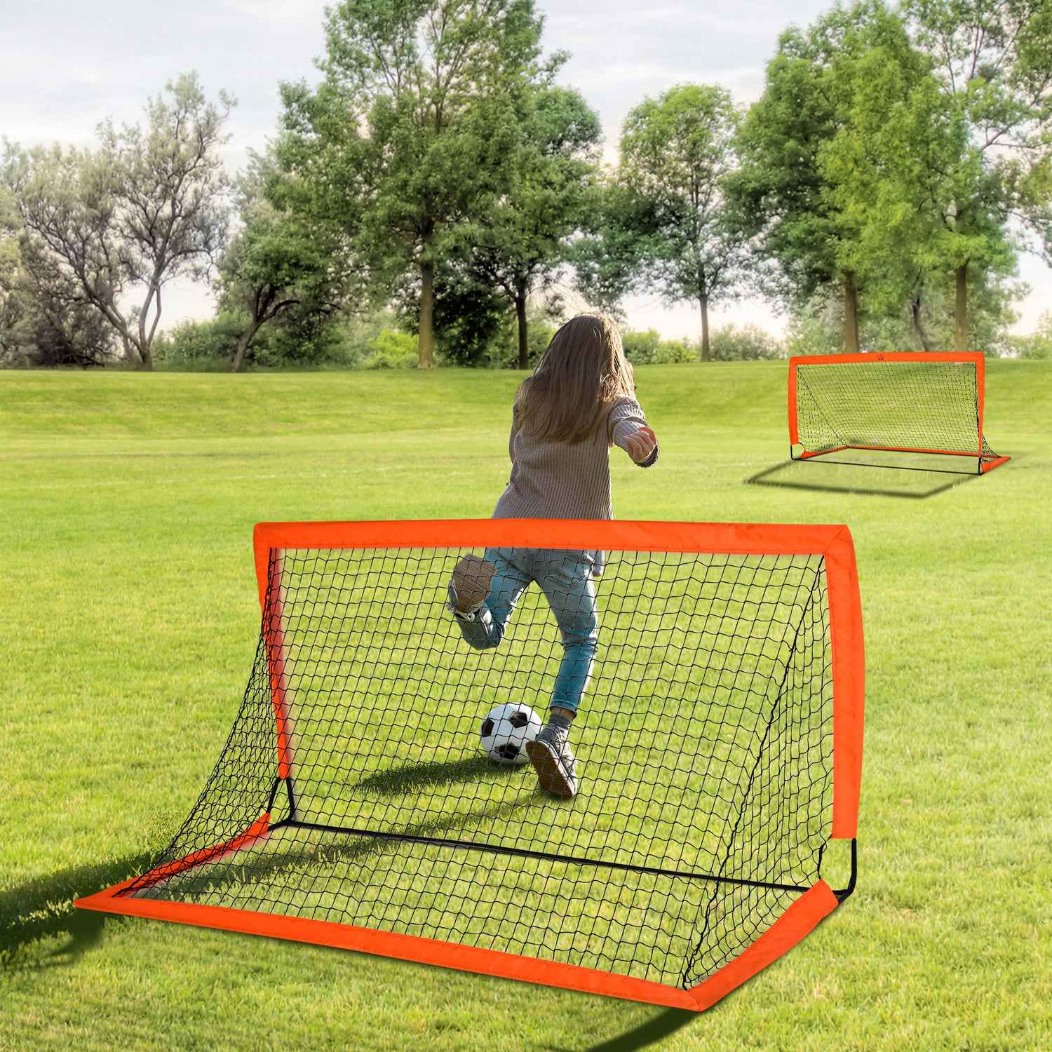 Minivikbara fotbollsmål, metall och Oxford-tyg, set om 2