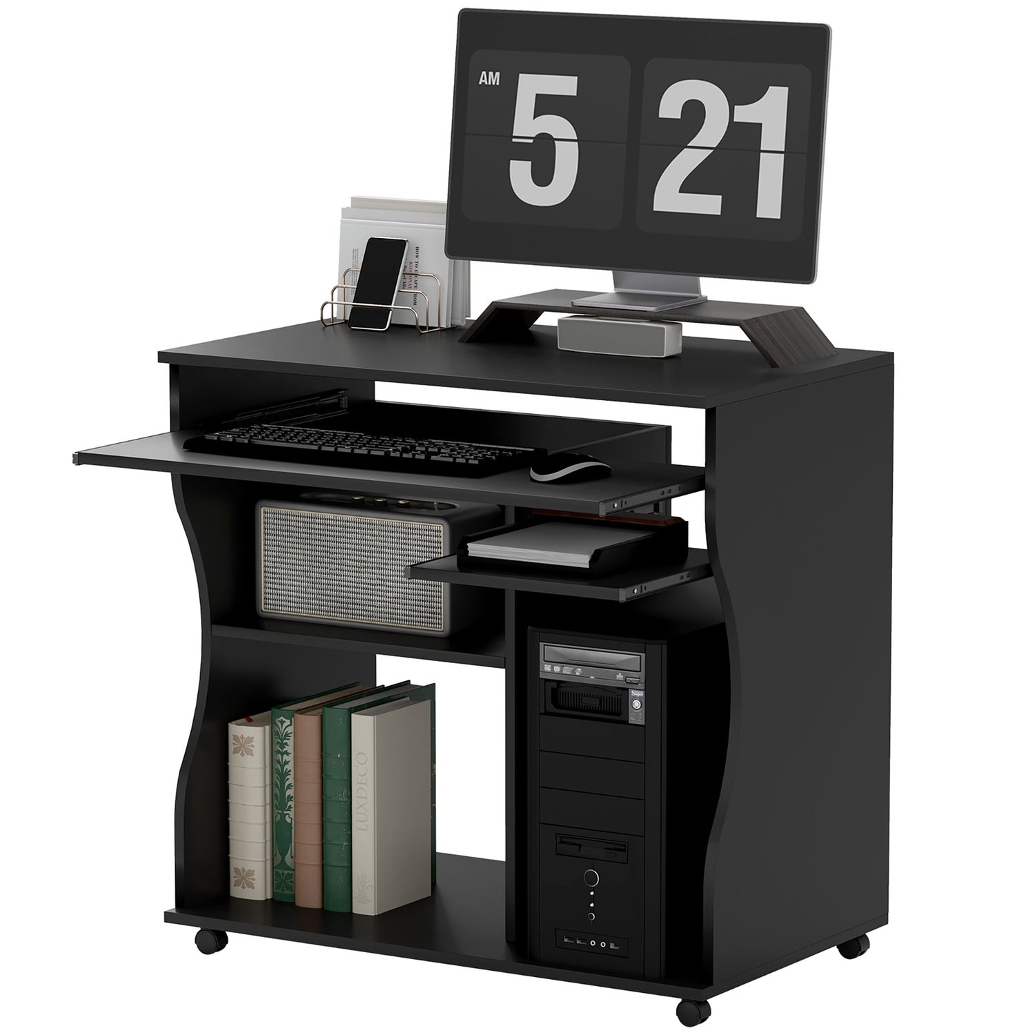 Mobilt datorbord med tangentbordshylla, svart 80x48x75 cm