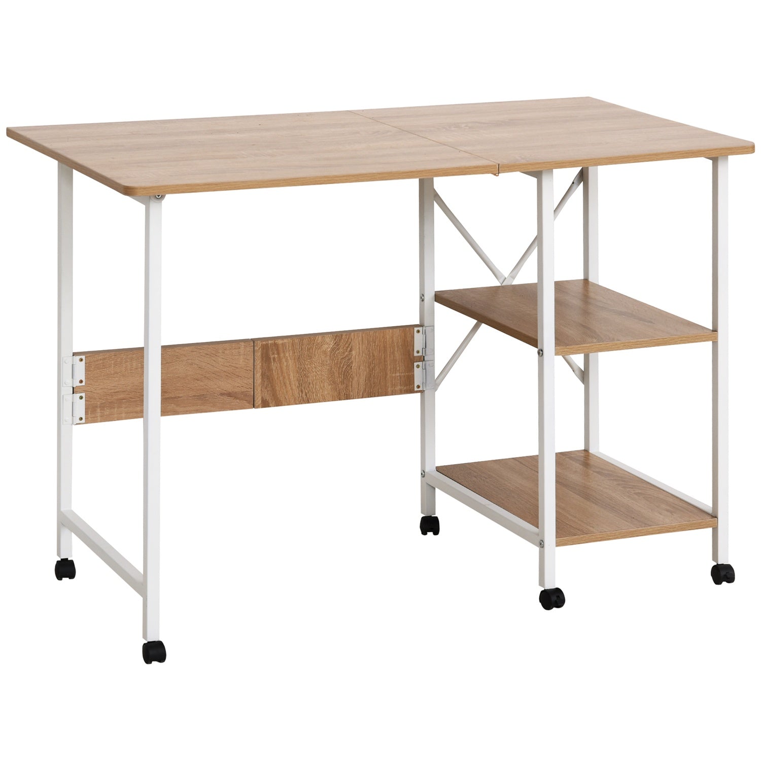 Mobilt hopfällbart skrivbord med hjul, MDF, naturlig finish