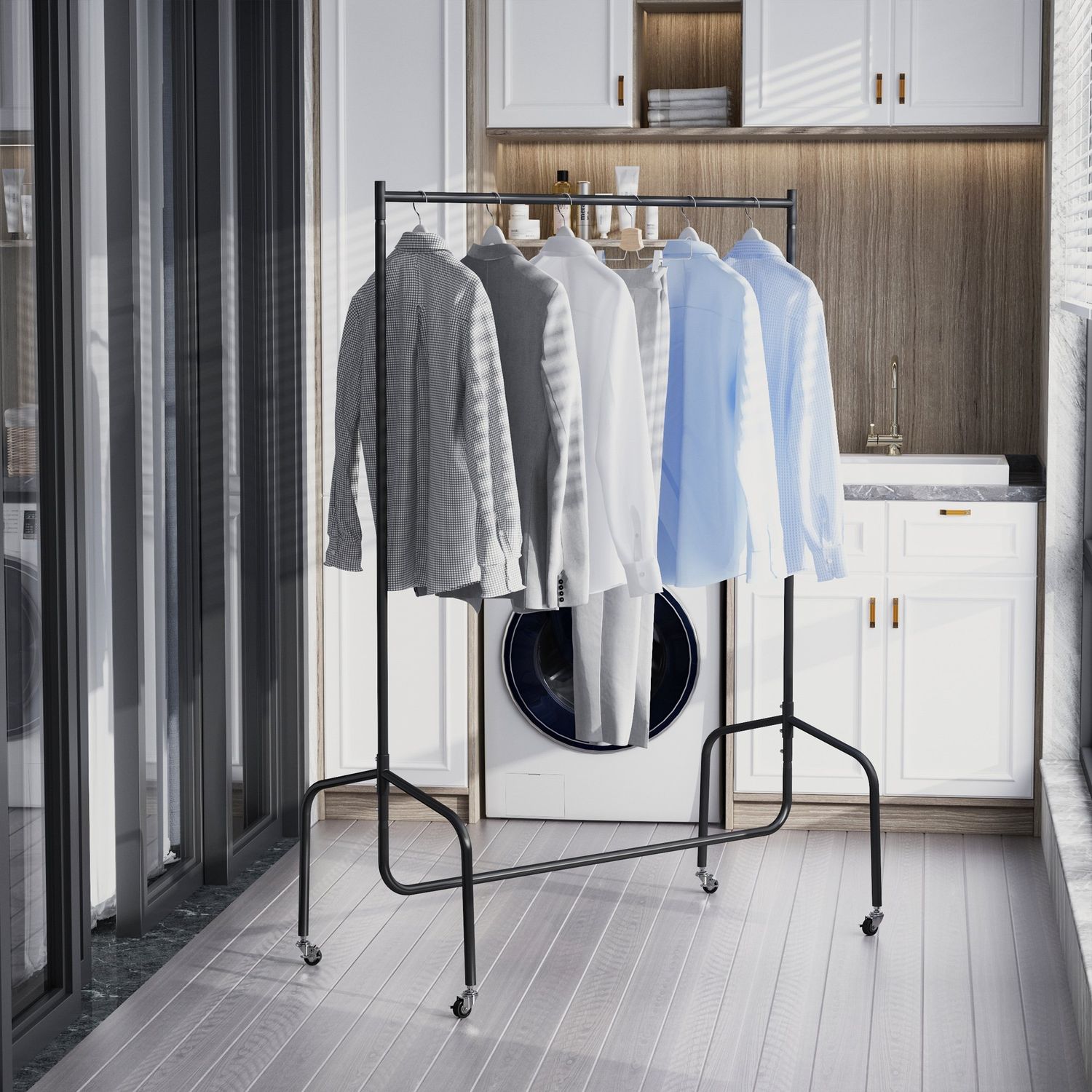 Mobilt klädställ med hjul – 120x60x170cm, platsbesparande