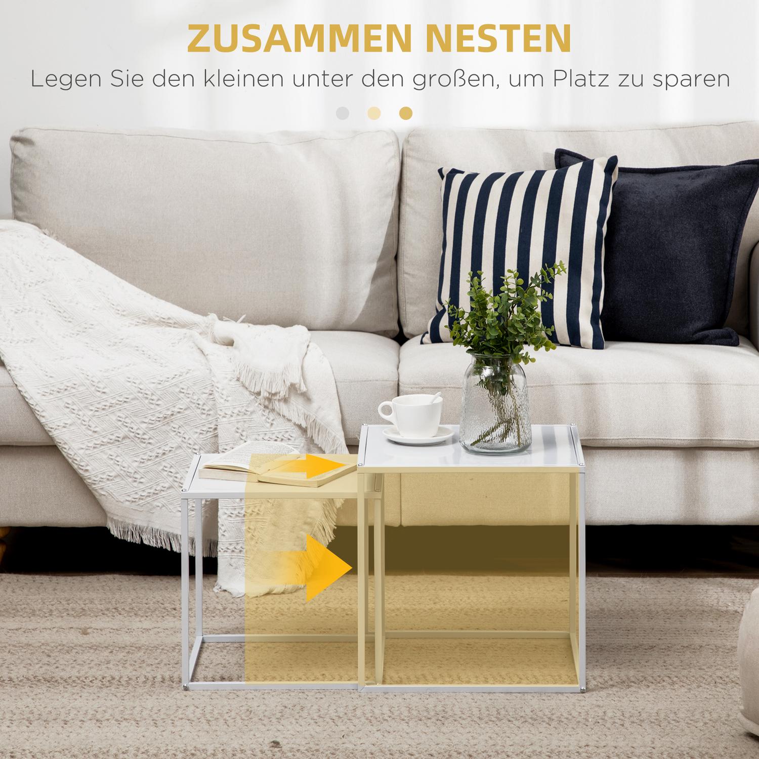 Moderna vita fyrkantiga soffbord med stålram, set om 2