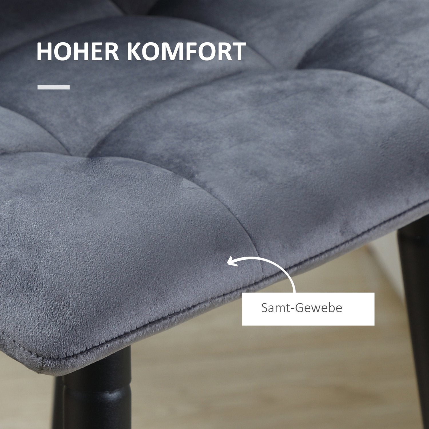 Modern stålbarstolsset, sammet, halkfri, 2-pack, grå