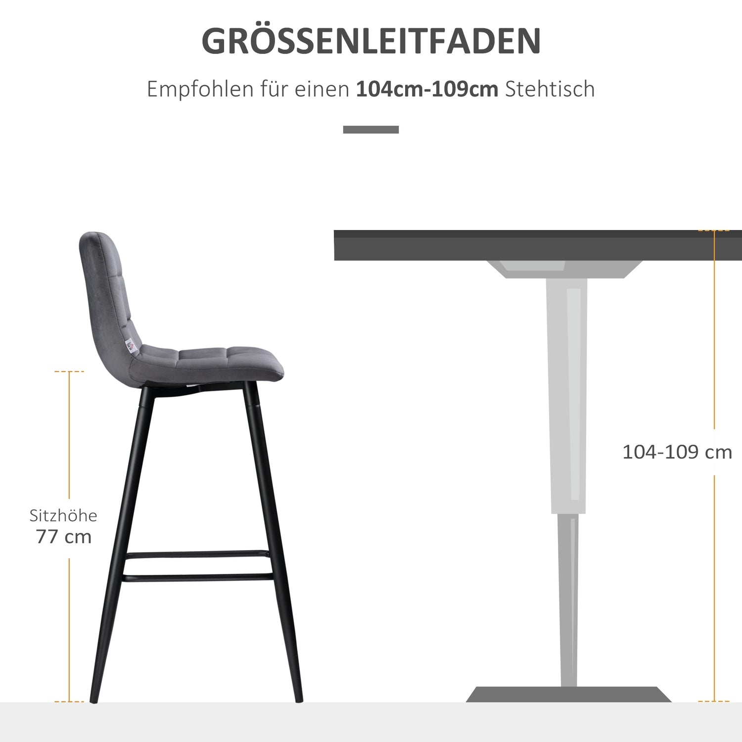 Modern stålbarstolsset, sammet, halkfri, 2-pack, grå