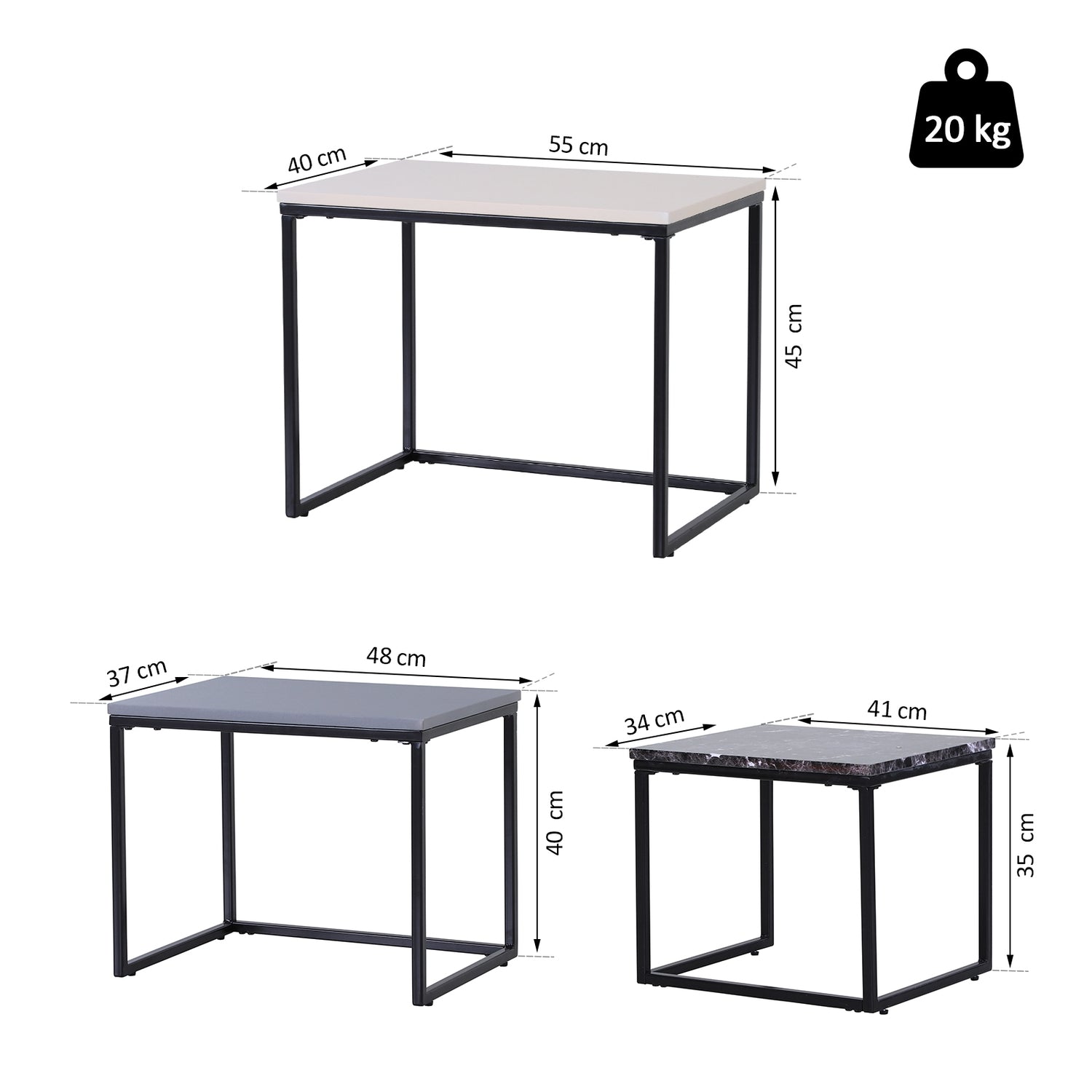 Modernt soffbord med metallunderrede, MDF, tre färger