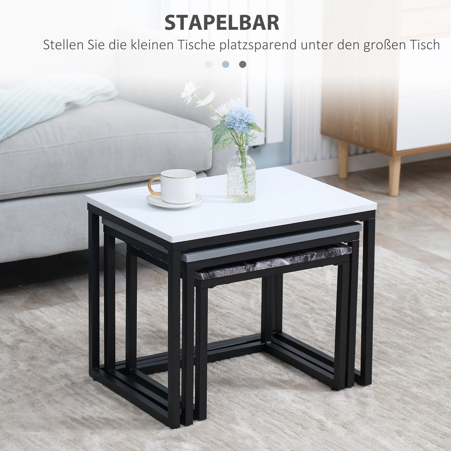 Modernt soffbord med metallunderrede, MDF, tre färger