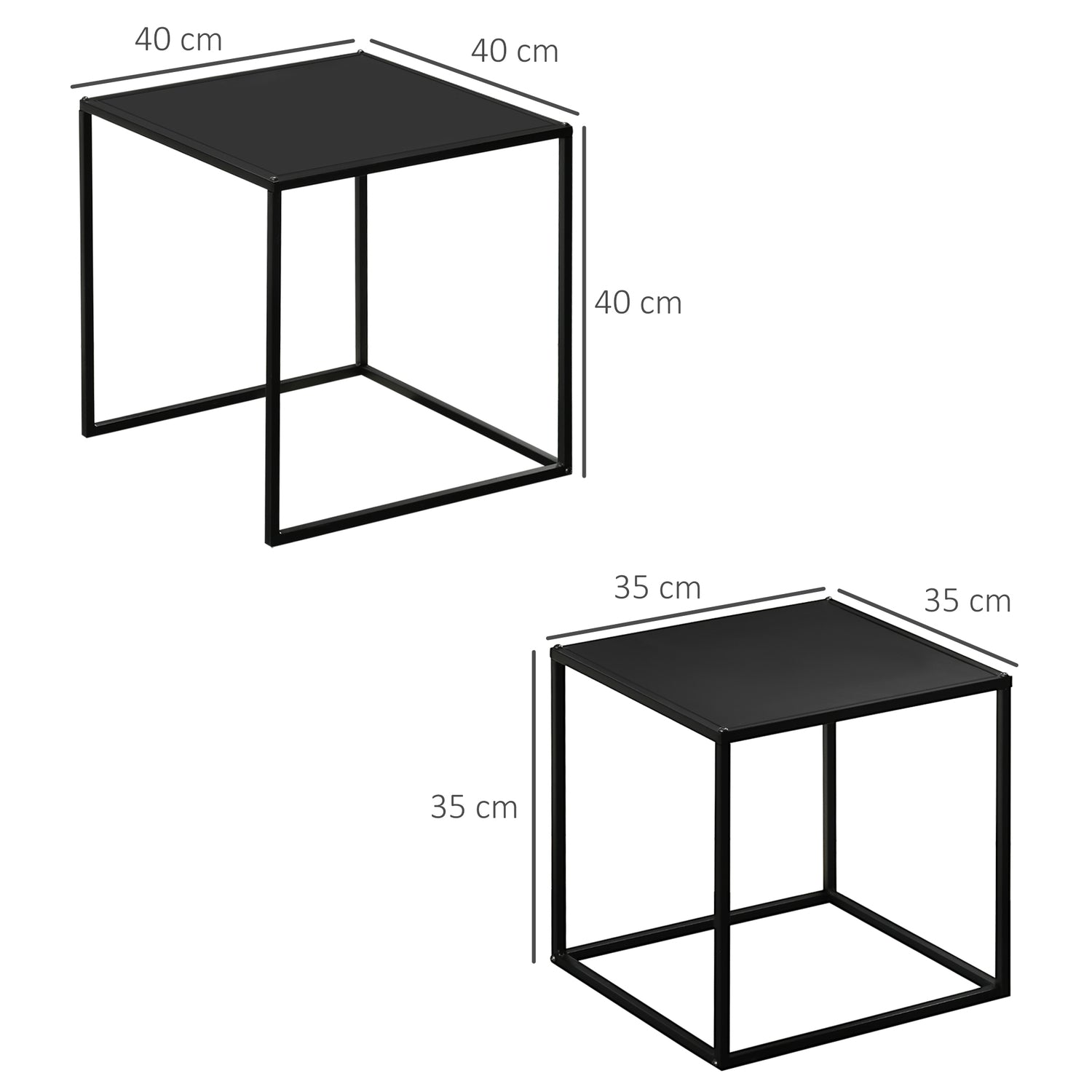 Modernt soffbord set om 2 – Svart stålstomme, 120x59x45Cm