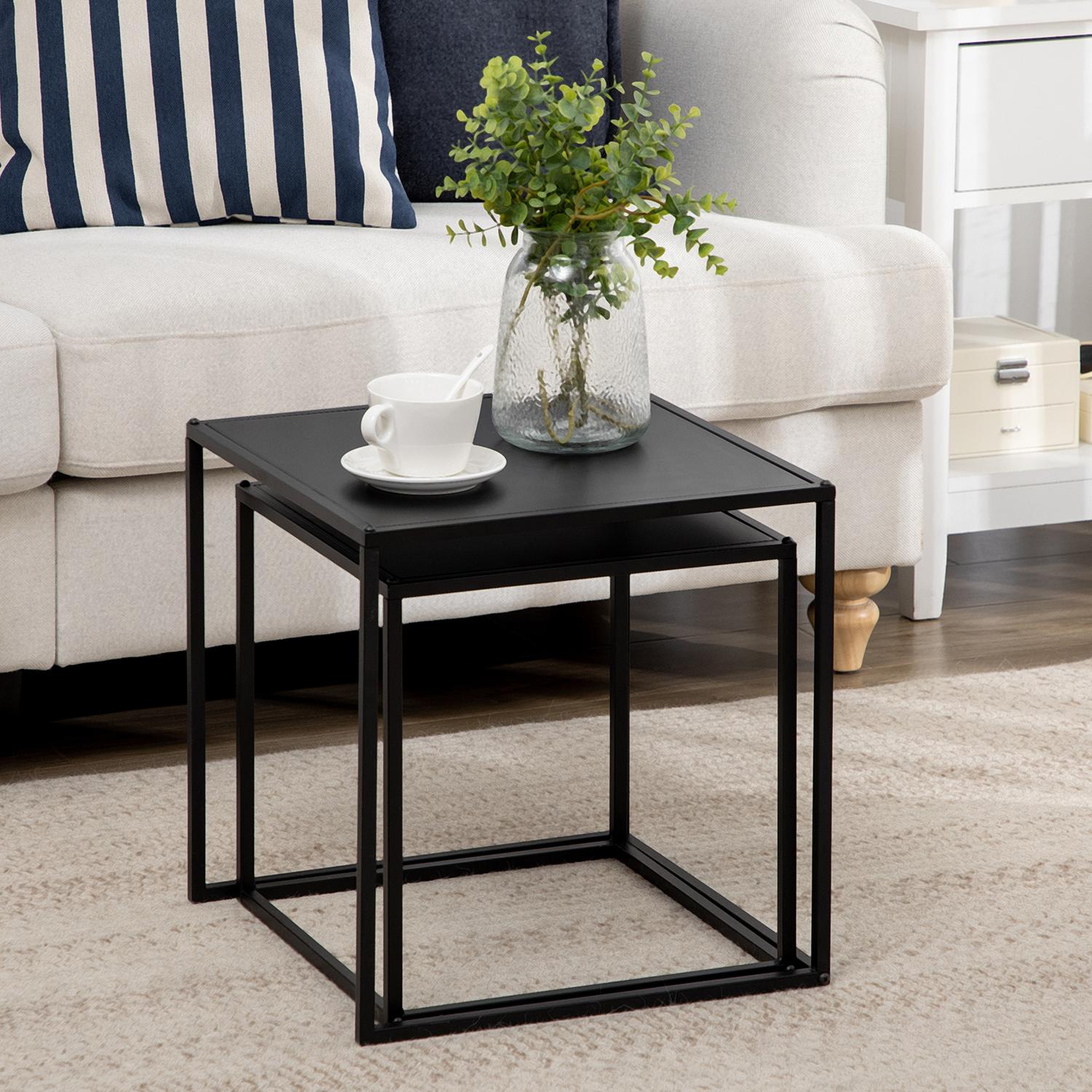 Modernt soffbord set om 2 – Svart stålstomme, 120x59x45Cm
