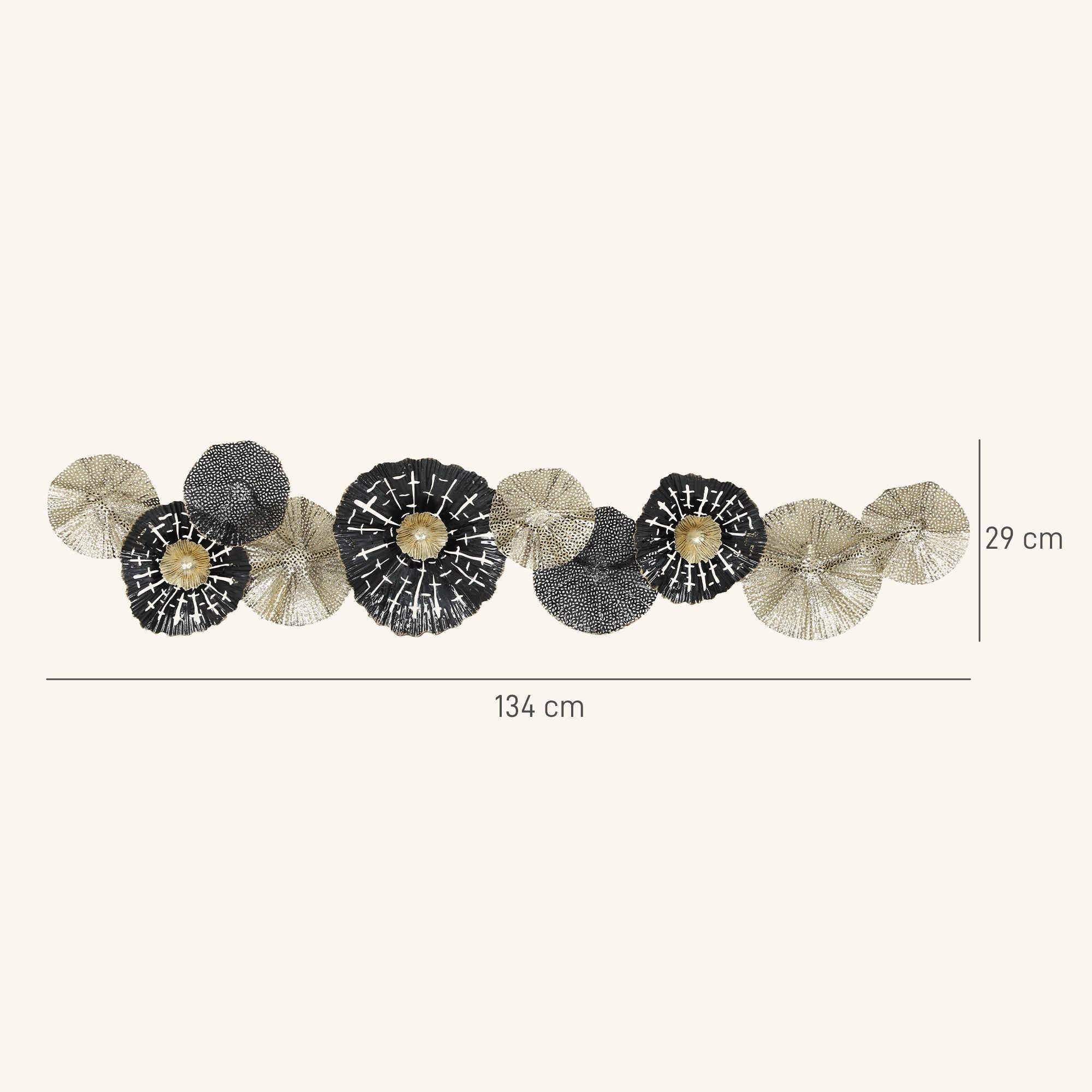 Modern väggdekoration i metall – svart och guld, 134 x 7 x 29 cm