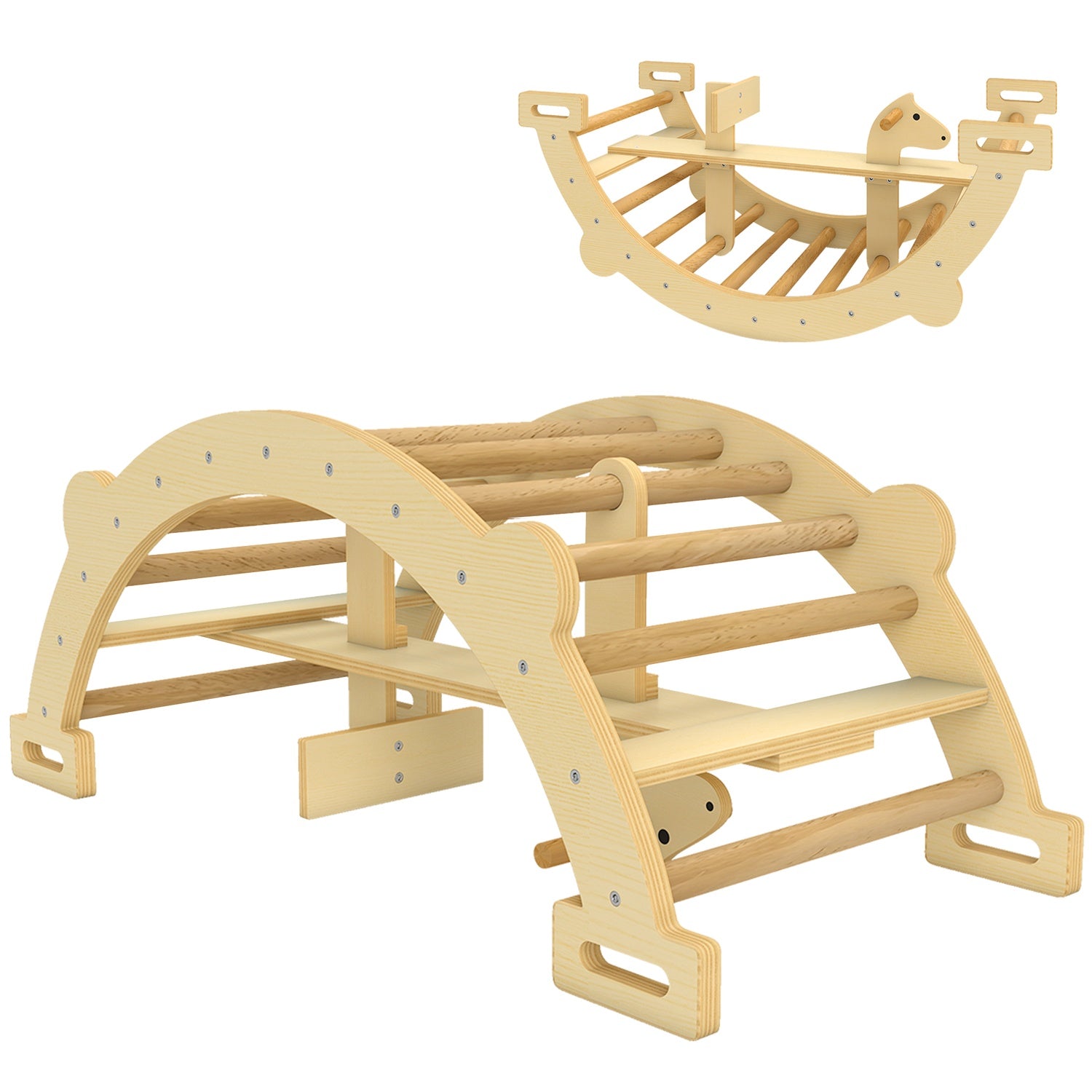 Montessori inomhusklätterbåge, 2-i-1 trägunga, 110x52x45 cm