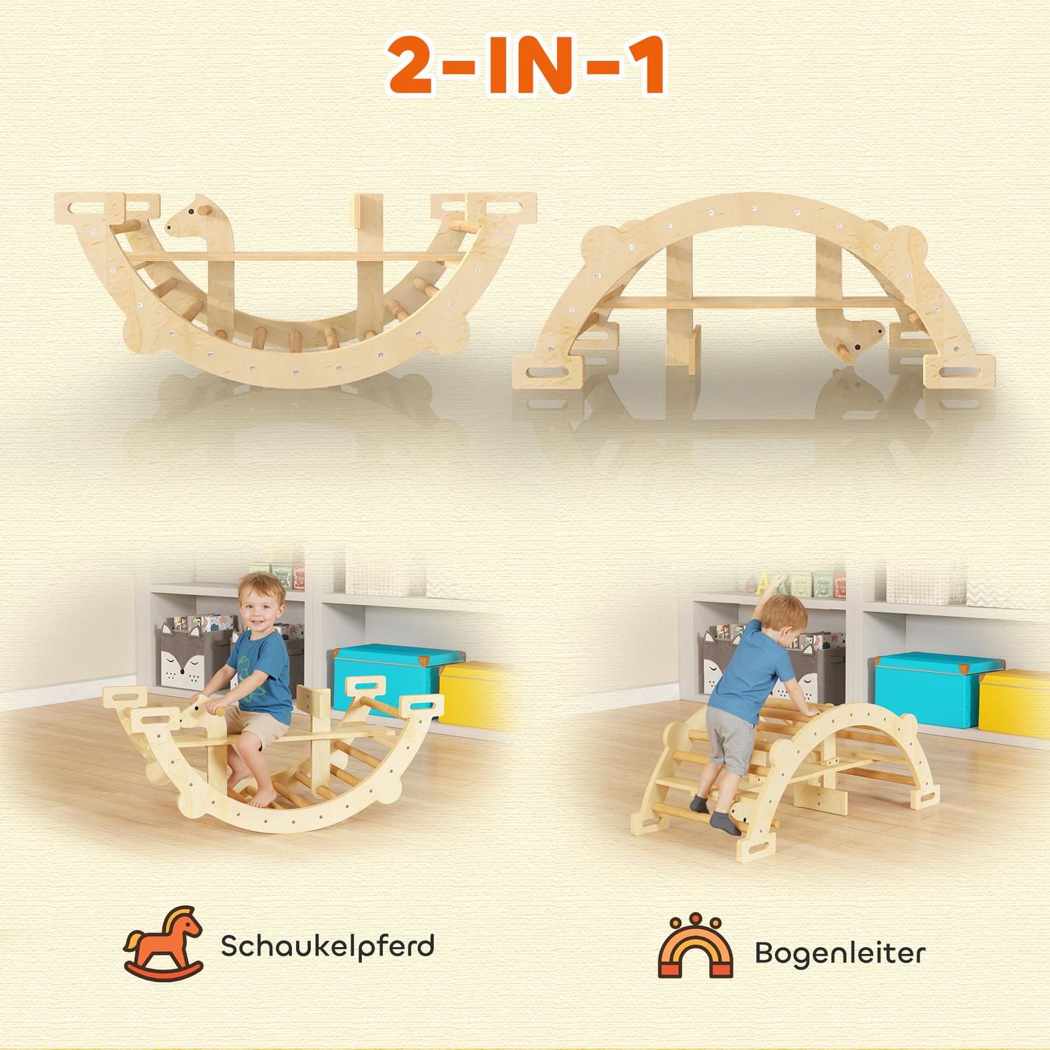Montessori inomhusklätterbåge, 2-i-1 trägunga, 110x52x45 cm