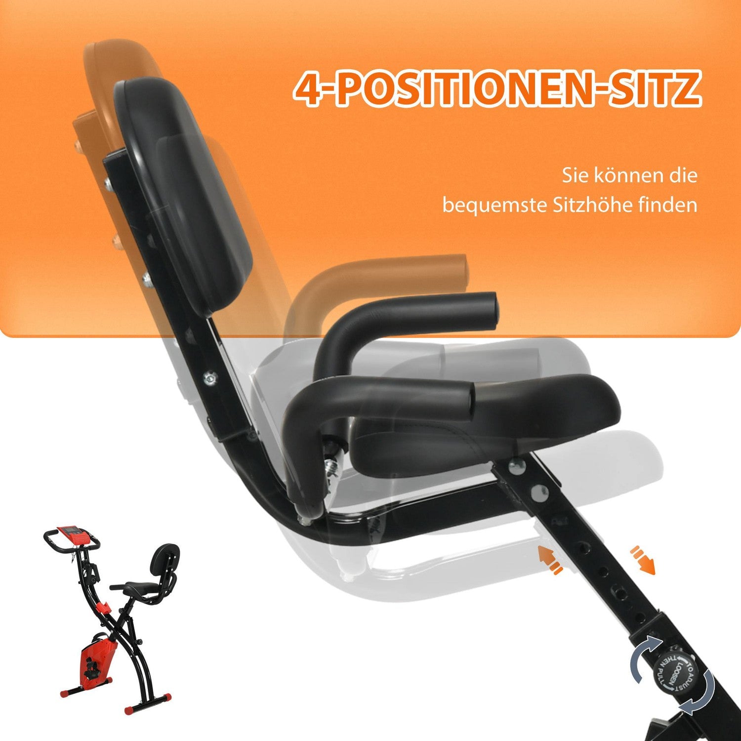 Fällbar motionscykel med LCD-skärm och 8-nivås motstånd