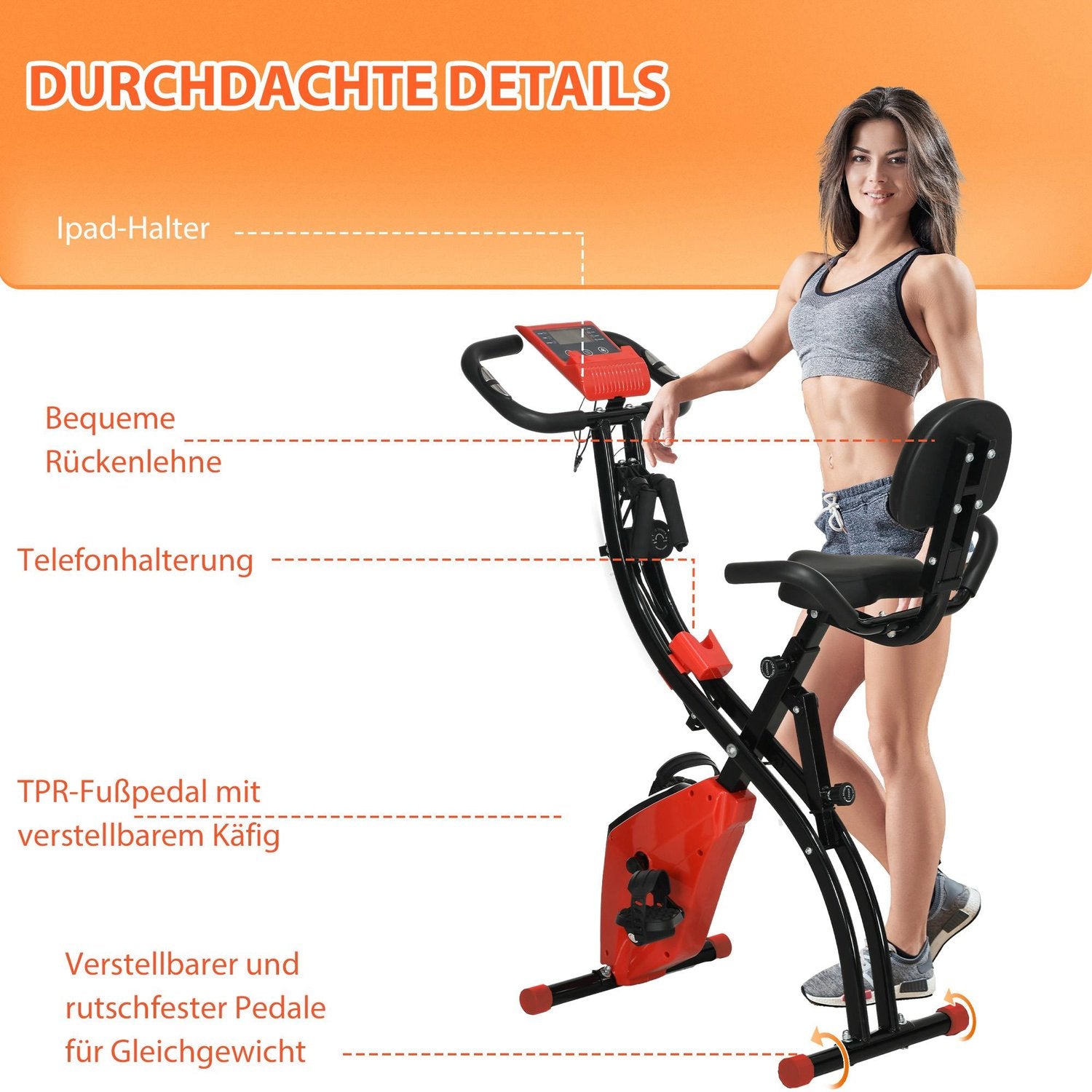 Fällbar motionscykel med LCD-skärm och 8-nivås motstånd