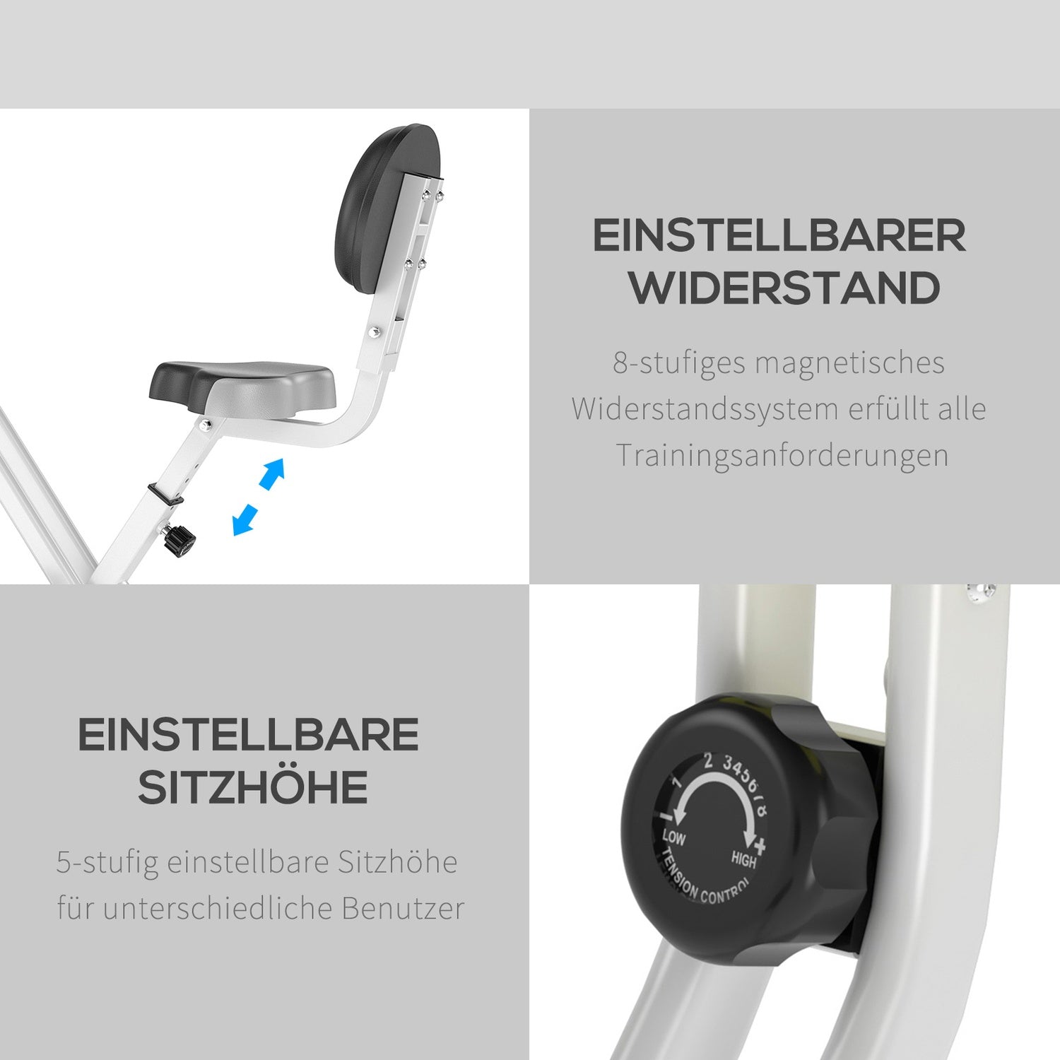 Motionscykel, 8-nivås magnetiskt motstånd, justerbar höjd