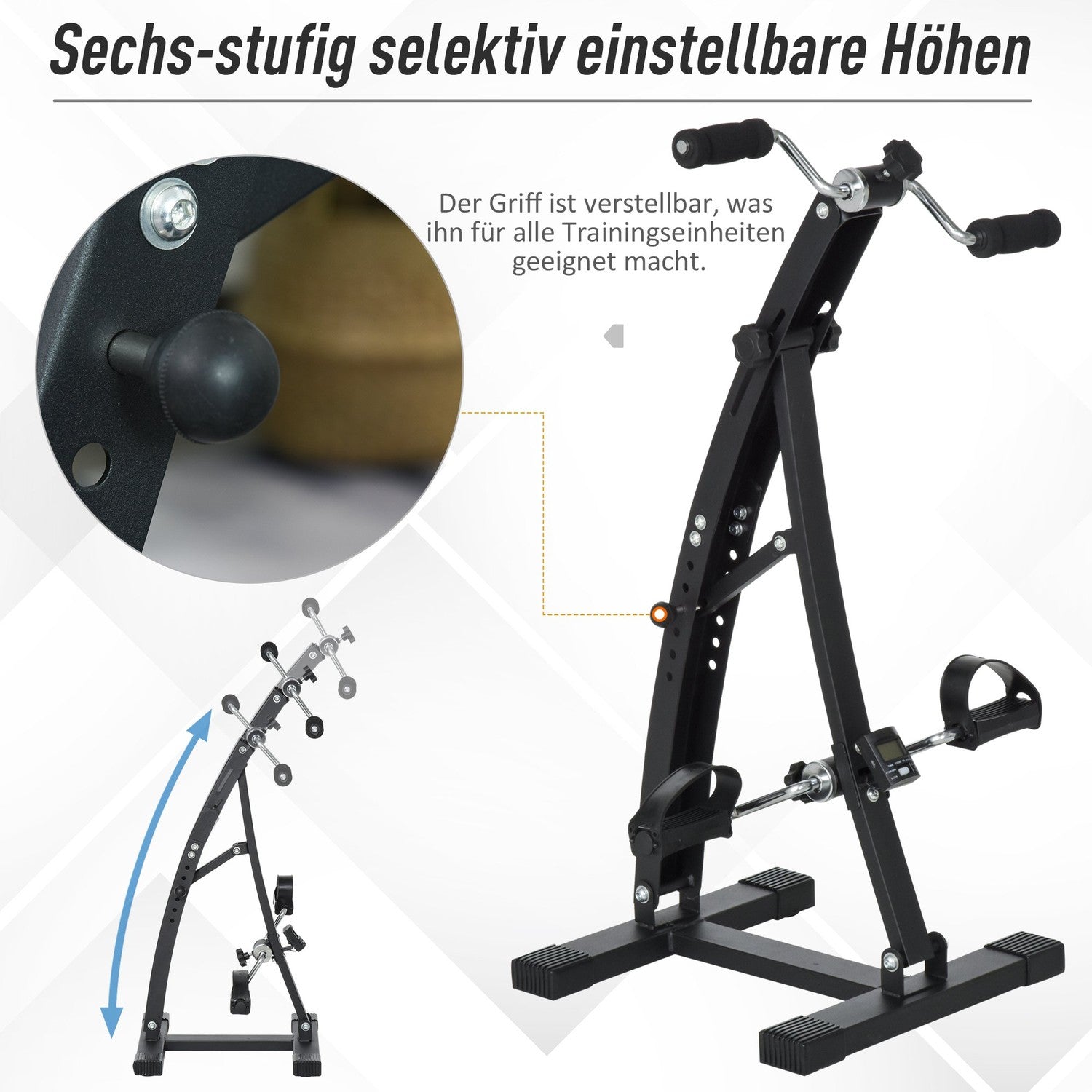 Motionscykeltränare för seniorer, robust stål, svart