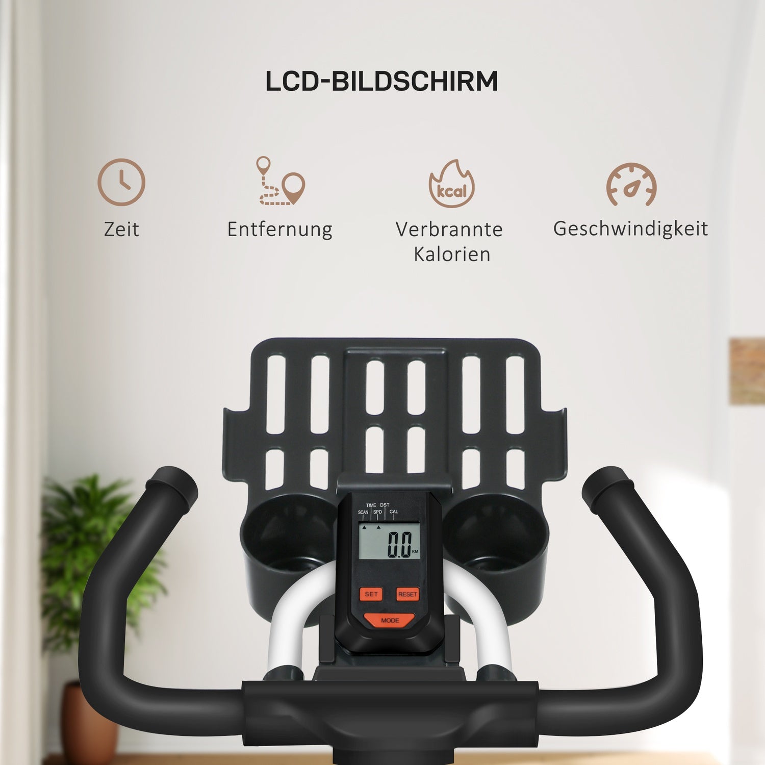 Inomhusmotionscykel, justerbar sits, LCD-skärm, stål