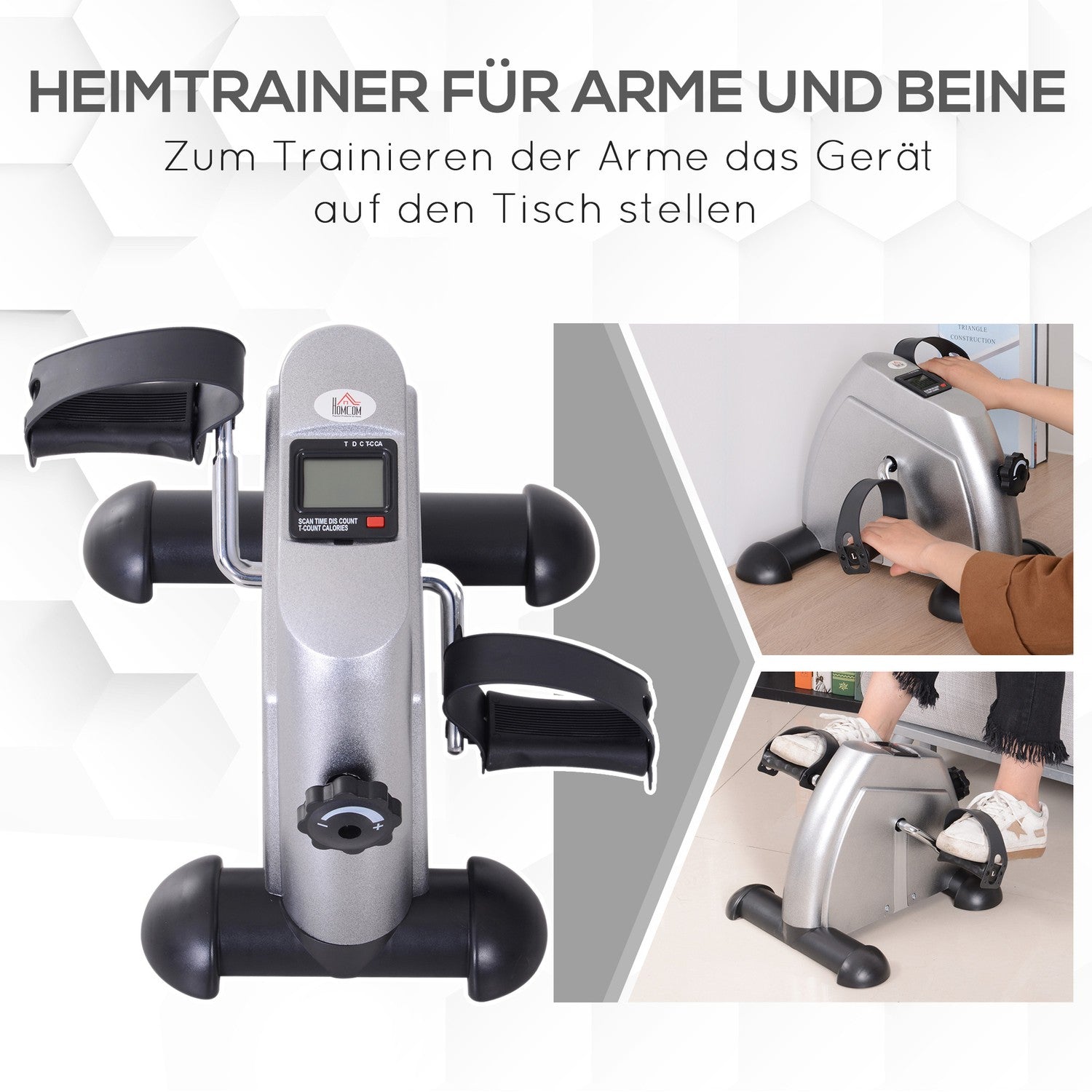 Mini motionscykel med LCD Display, Silver, 35x40x31 cm