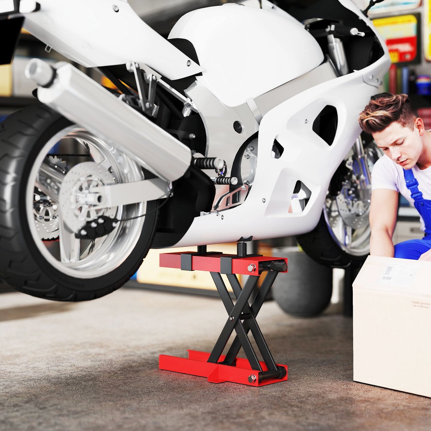 Motorcykellyft med 500 kg kapacitet, justerbar 95-400 mm