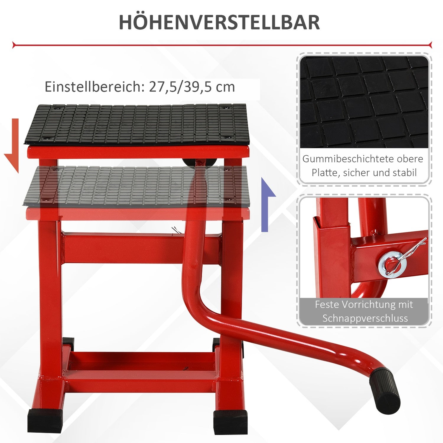 Motorcykellyftställ, stål, justerbart 39-46 cm, 150 kg Kapacitet