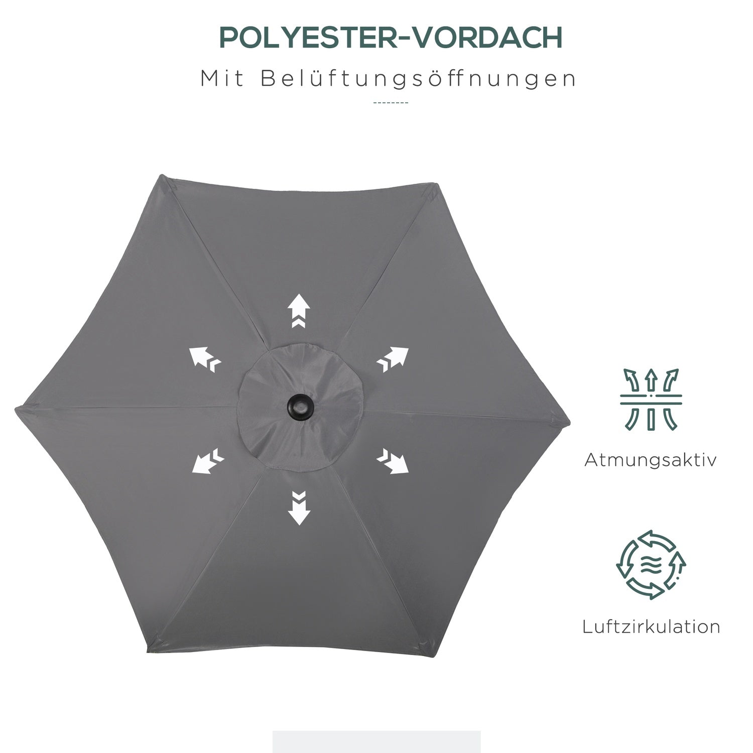 Mörkgrå Hexagonal 196 cm vindtät vevparasoll