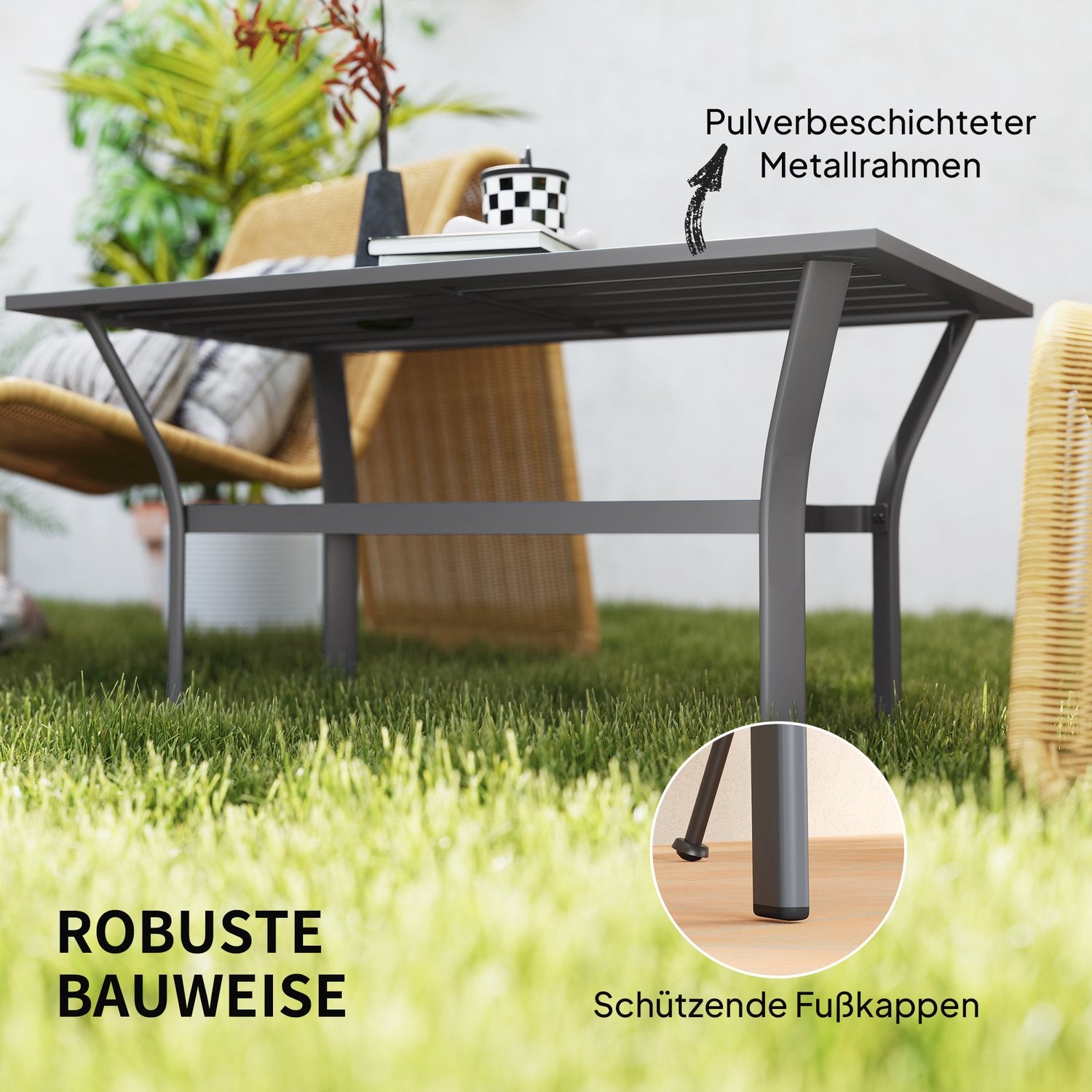 Mörkgrå metall utomhusbord, väderbeständig och lättskött