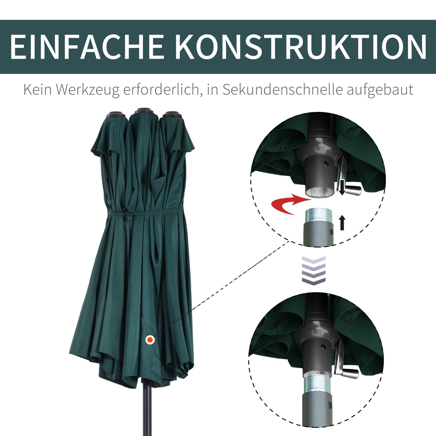 Mörkgrön dubbel uteplats Trädgårdsparaply med stativ – 460 x 270 cm