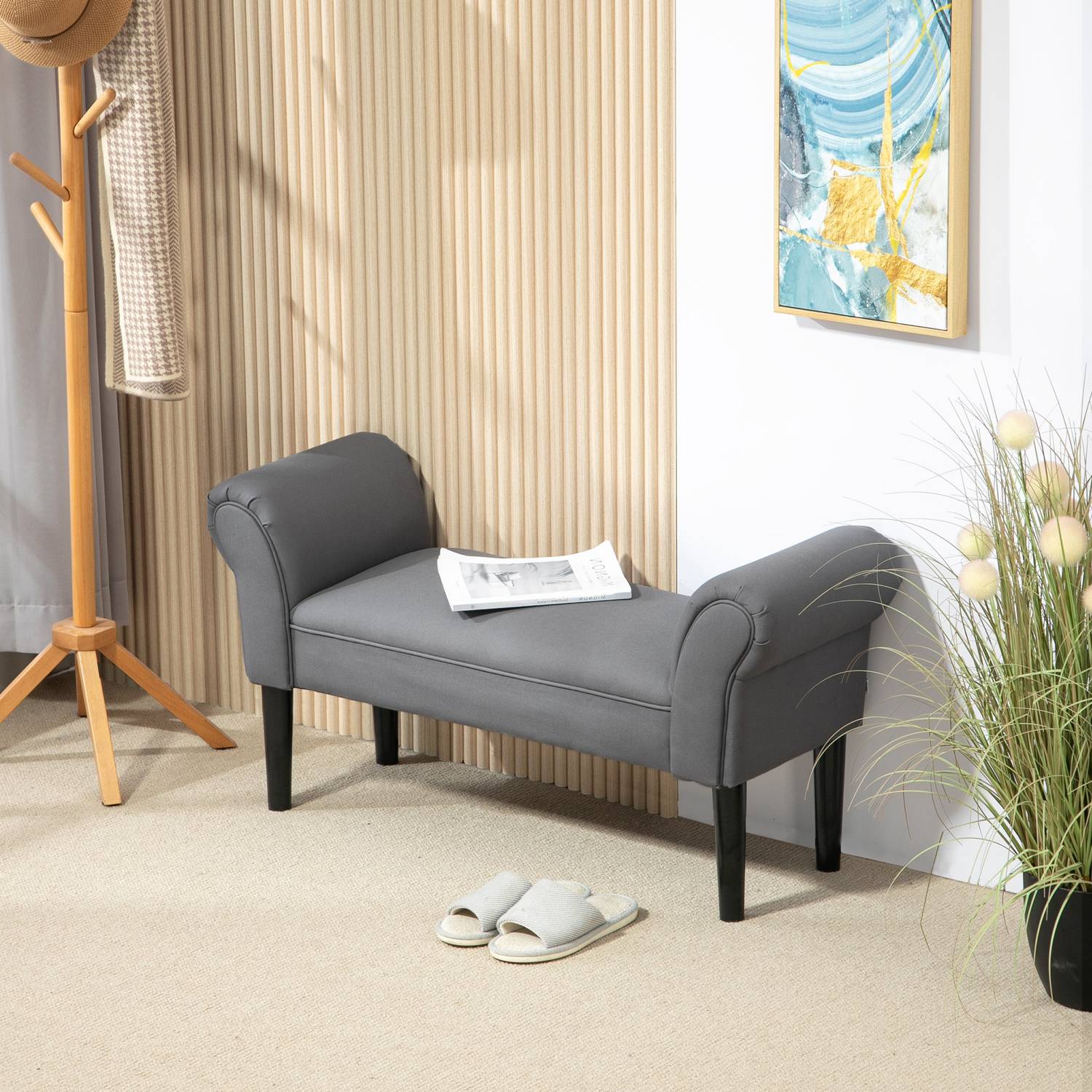 Mörkgrå stoppad hallbänk, 130 kg belastning, 102x36x51 cm