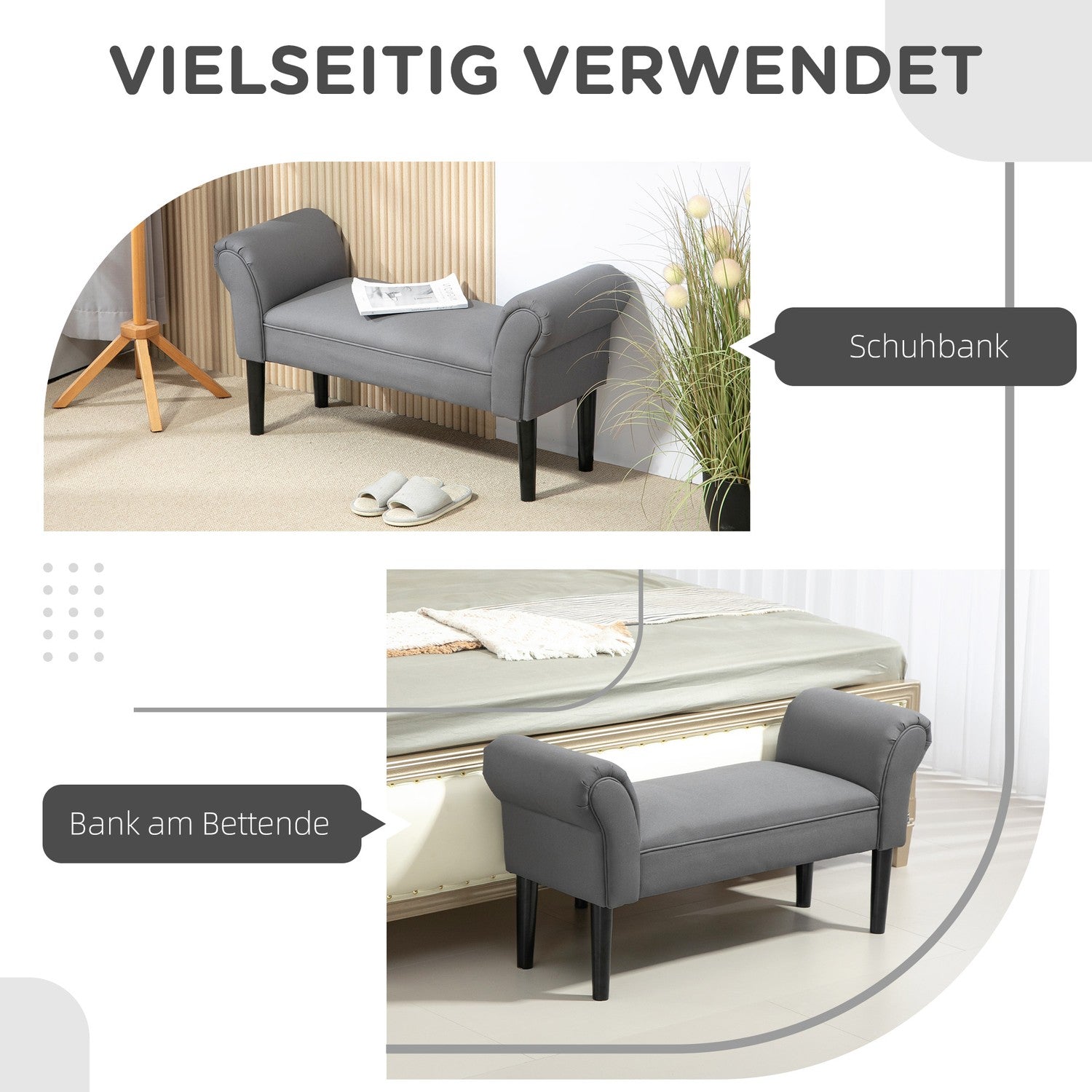 Mörkgrå stoppad hallbänk, 130 kg belastning, 102x36x51 cm
